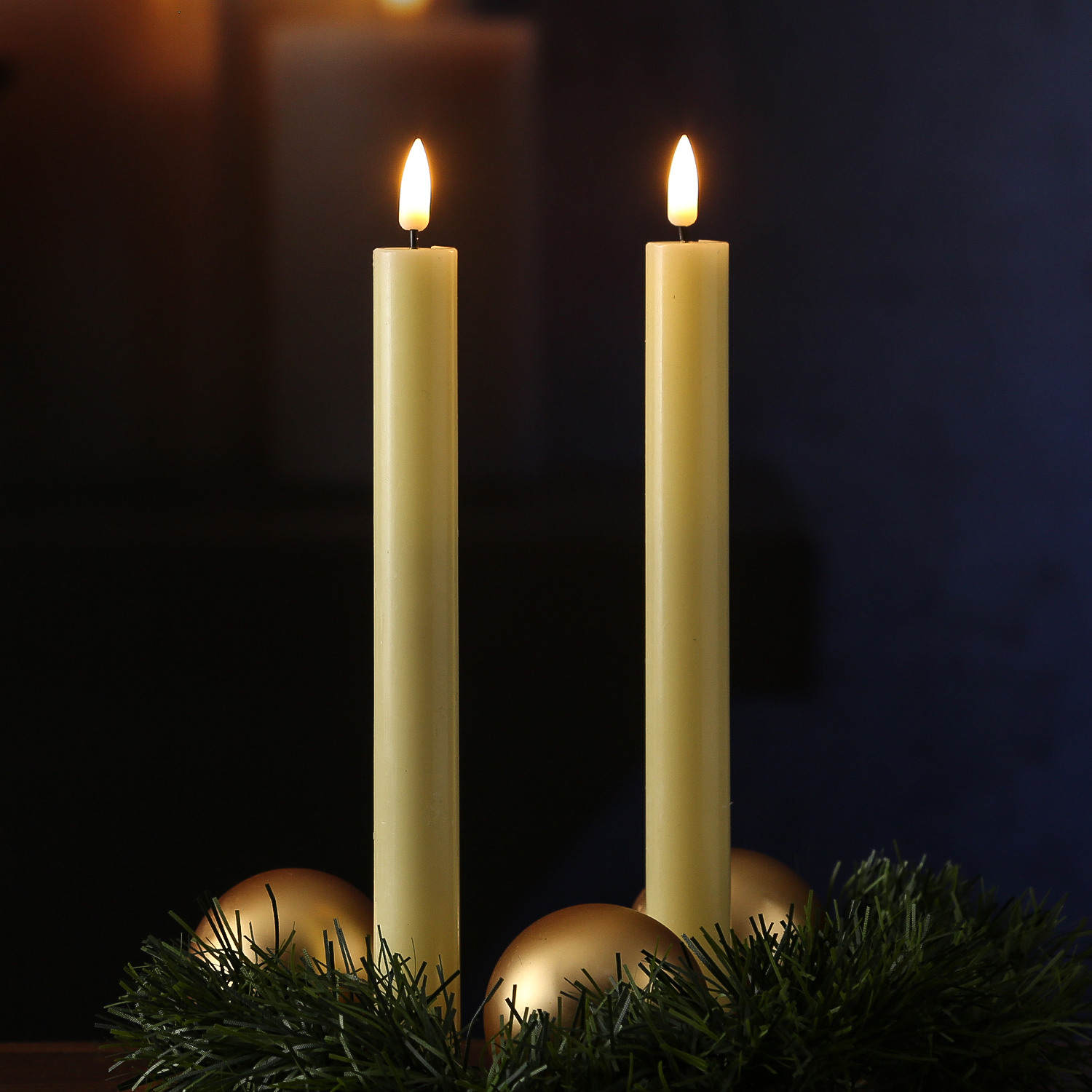 LED Stabkerzen MIA - Echtwachs - realistische 3D Flamme - H: 24cm - Batteriebetrieb - gelb - 2 Stk LED Stabkerzen MIA - Echtwachs - realistische 3D Flamme - H: 24cm - Batteriebetrieb - gelb - 2 Stk