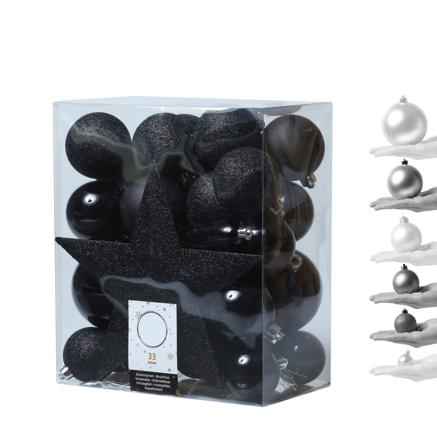 Christbaumkugel - Weihnachtsbaumkugel - bruchfest - glänzend matt glitzernd - schwarz - 33er Set Christbaumkugel - Weihnachtsbaumkugel - bruchfest - glänzend matt glitzernd - schwarz - 33er Set