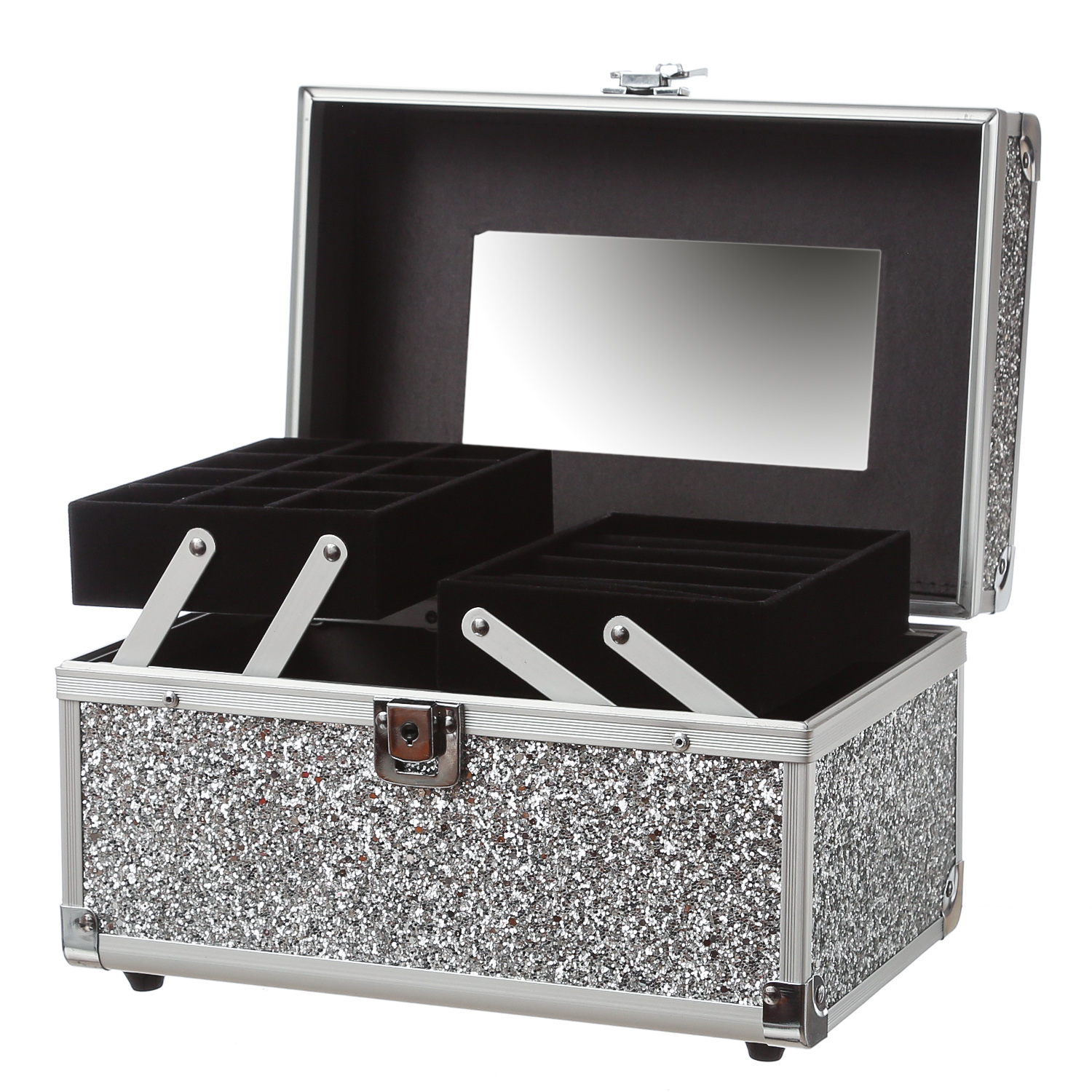 MARELIDA® Schmuckkoffer in Silber mit Glitzeroptik | Premium Schmuckkästchen für Schmuck MARELIDA® Schmuckkoffer in Silber mit Glitzeroptik | Premium Schmuckkästchen für Schmuck