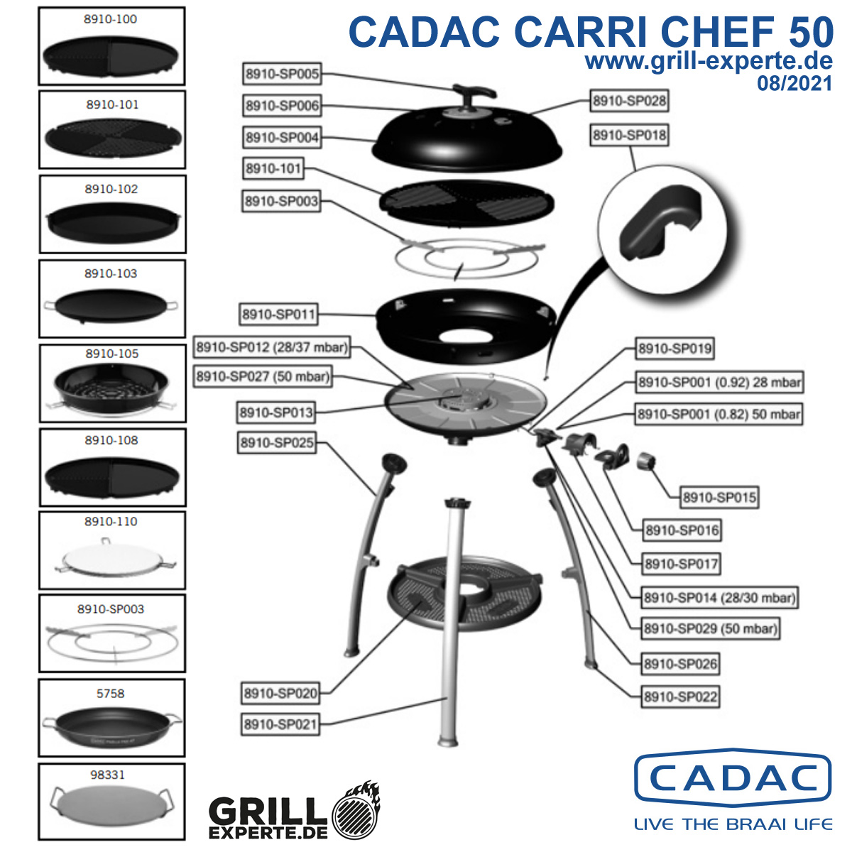 CADAC Ersatzteil - CARRI CHEF 2 (50) - RVS-Platte für Deckel - 8910-SP006