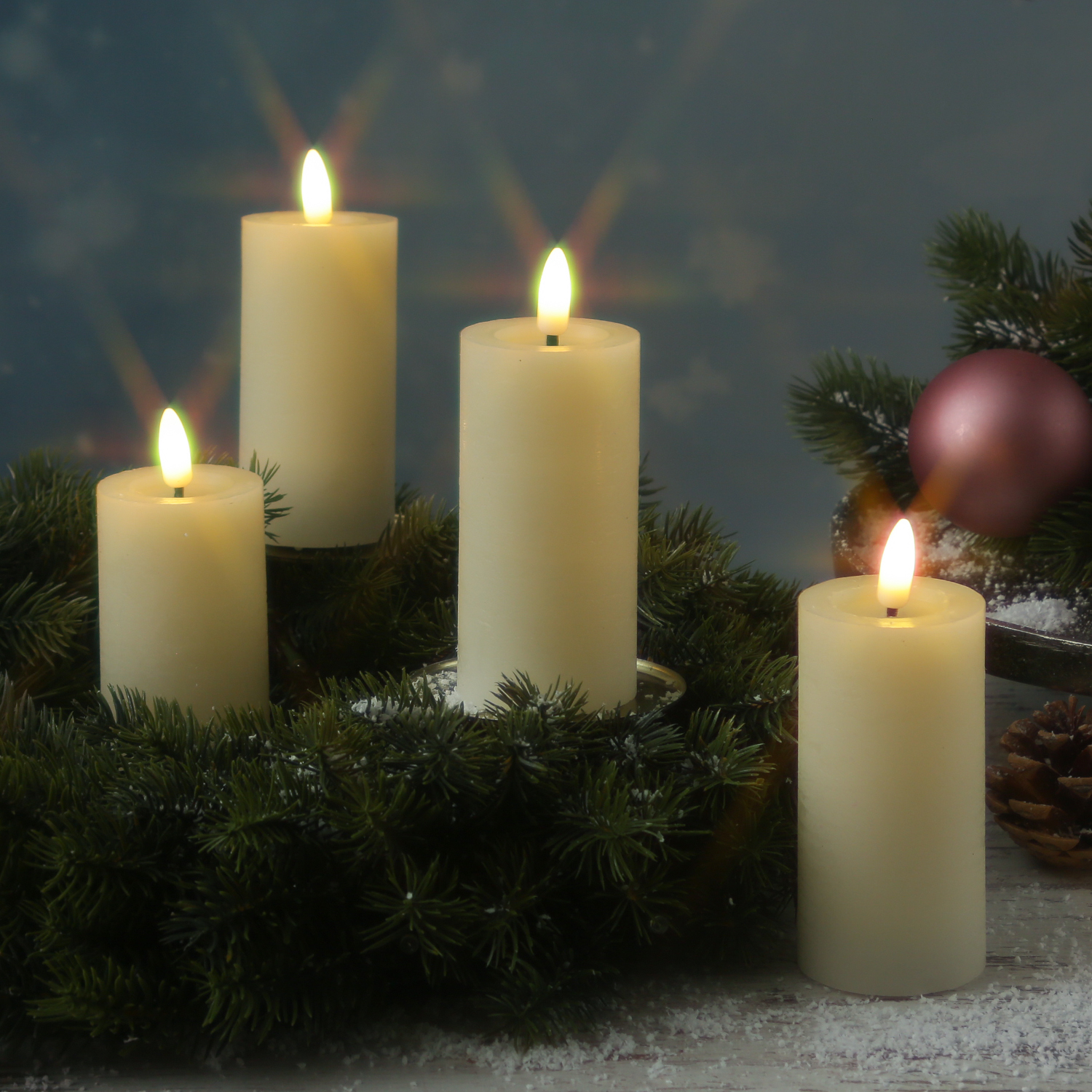 LED Kerzenset LINA - Rustik-Optik - Echtwachs - H: 12,5cm - D: 5cm - Timer - creme - 4er Set LED Kerzenset LINA - Rustik-Optik - Echtwachs - H: 12,5cm - D: 5cm - Timer - creme - 4er Set