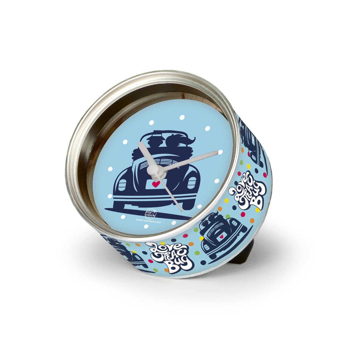 VW Volkswagen MyClock "LOVE THAT BUG" - Uhr in der Konservendose - magnetisch - Blickfang / Geschenk