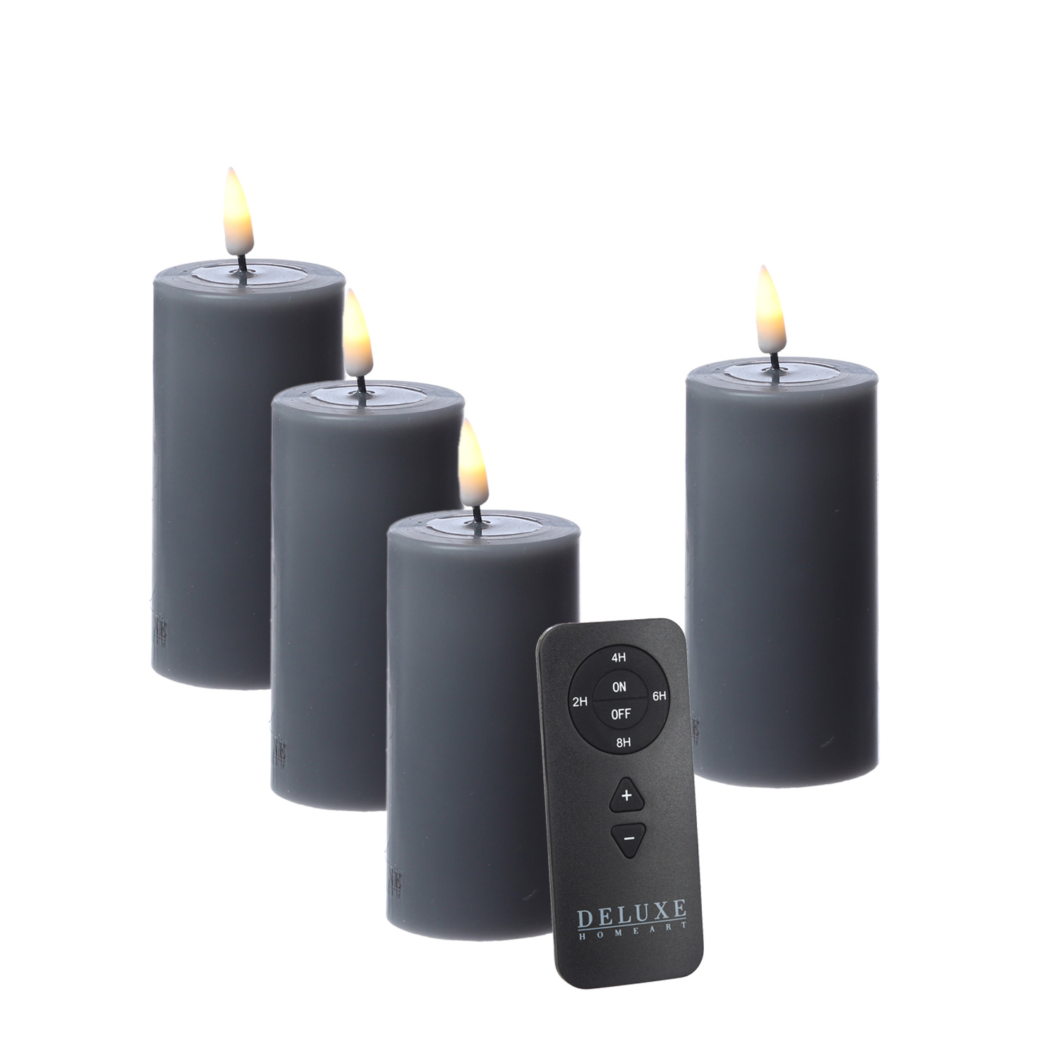 LED Kerzenset MIA - Echtwachs - H: 10cm/D: 5cm - mit Batterien/Fernbedienung - grau - 4er Set LED Kerzenset MIA - Echtwachs - H: 10cm/D: 5cm - mit Batterien/Fernbedienung - grau - 4er Set
