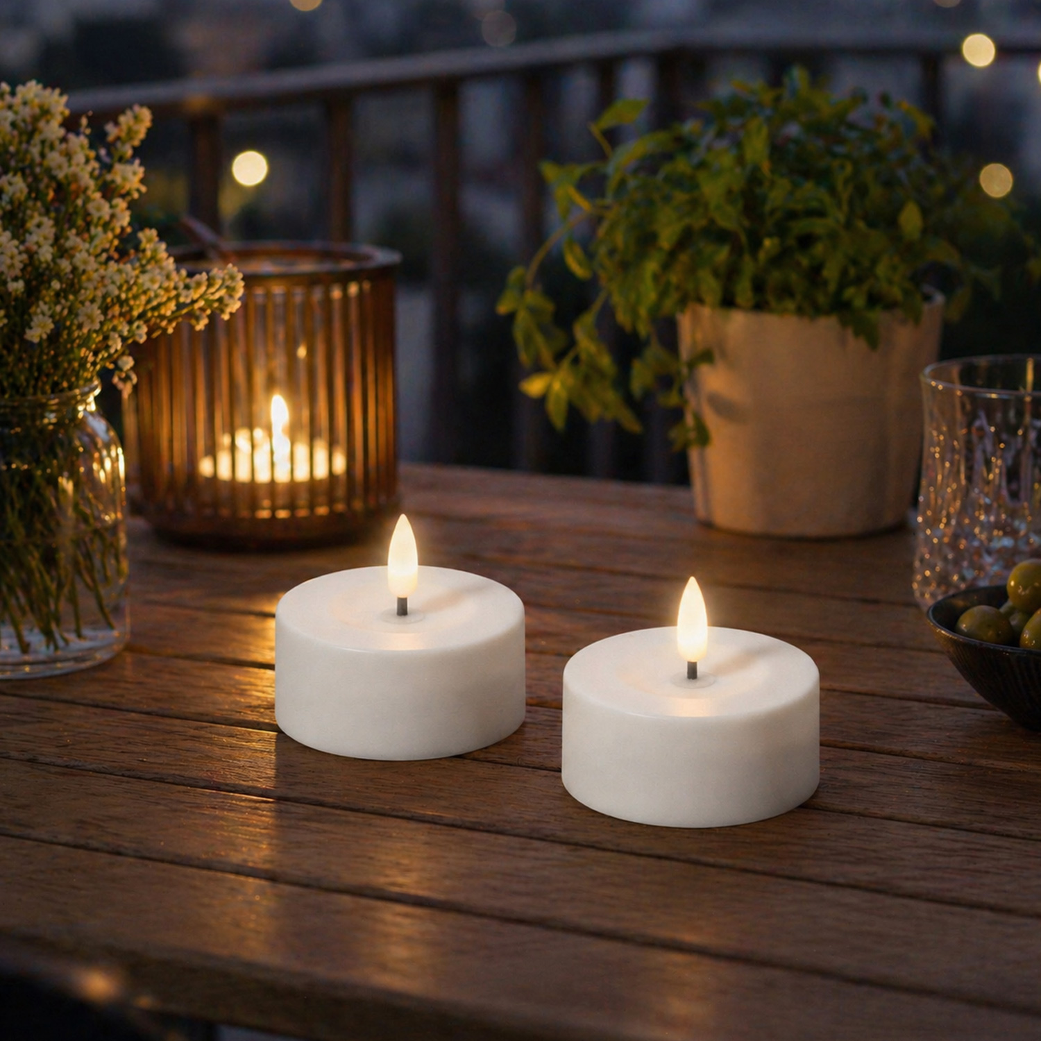 LED Solar Maxi Teelichter - XL Outdoor Teelichter - D: 7cm - Lichtsensor - weiß - 2er Set