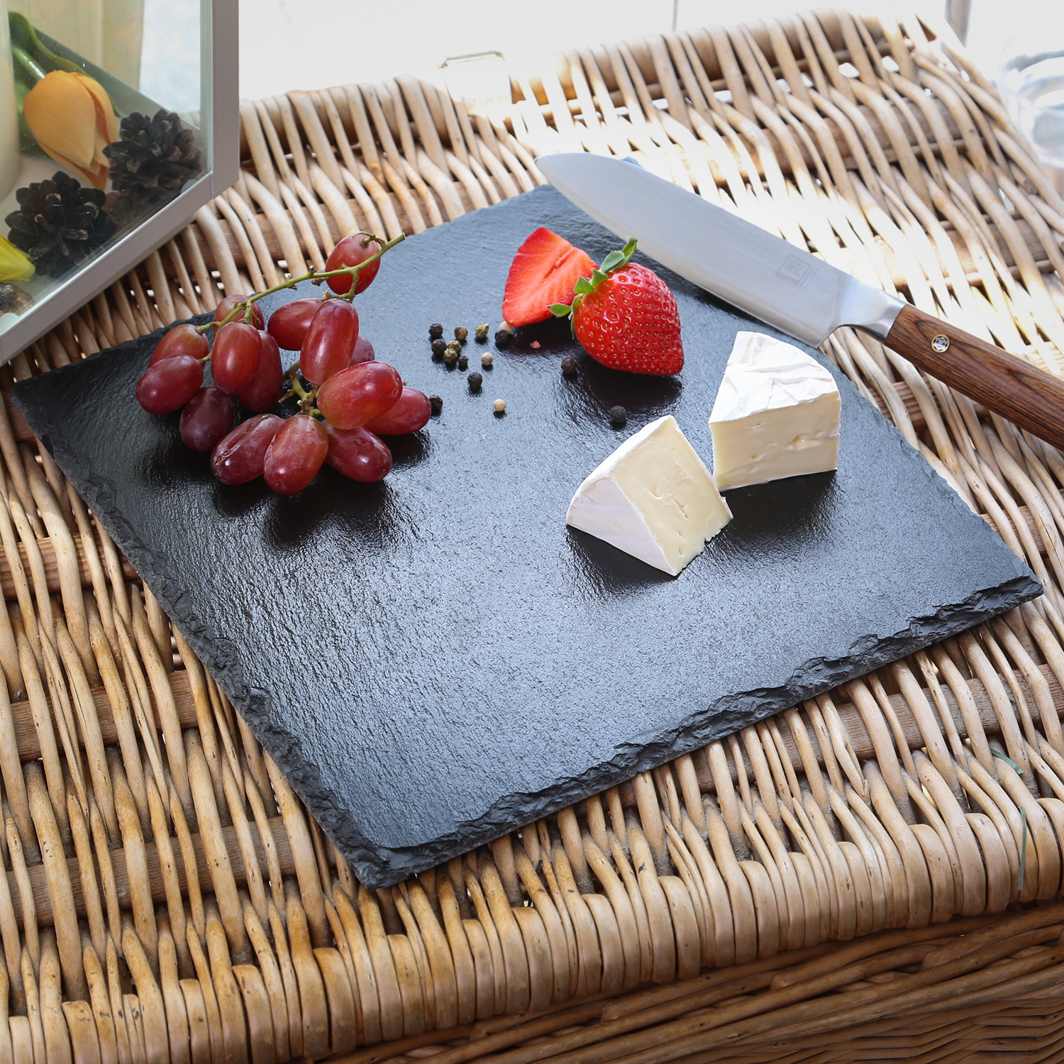 Servierplatte SCHIEFER - Schieferplatte - quadratisch - L: 25cm - B: 25cm - schwarz