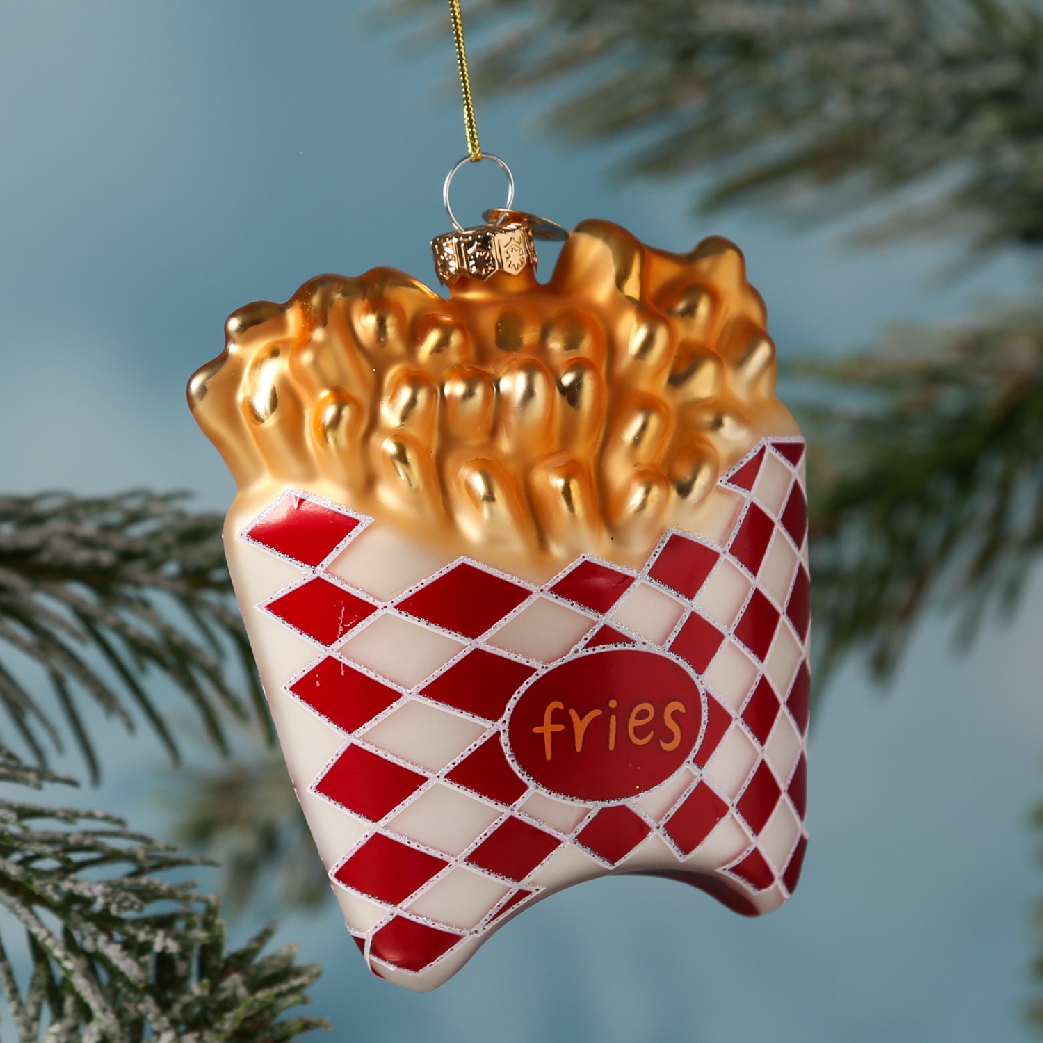 Weihnachtsbaumschmuck POMMES - Glas - inkl. Aufhänger - matt - H: 11cm - gold, rot, weiß Weihnachtsbaumschmuck POMMES - Glas - inkl. Aufhänger - matt - H: 11cm - gold, rot, weiß
