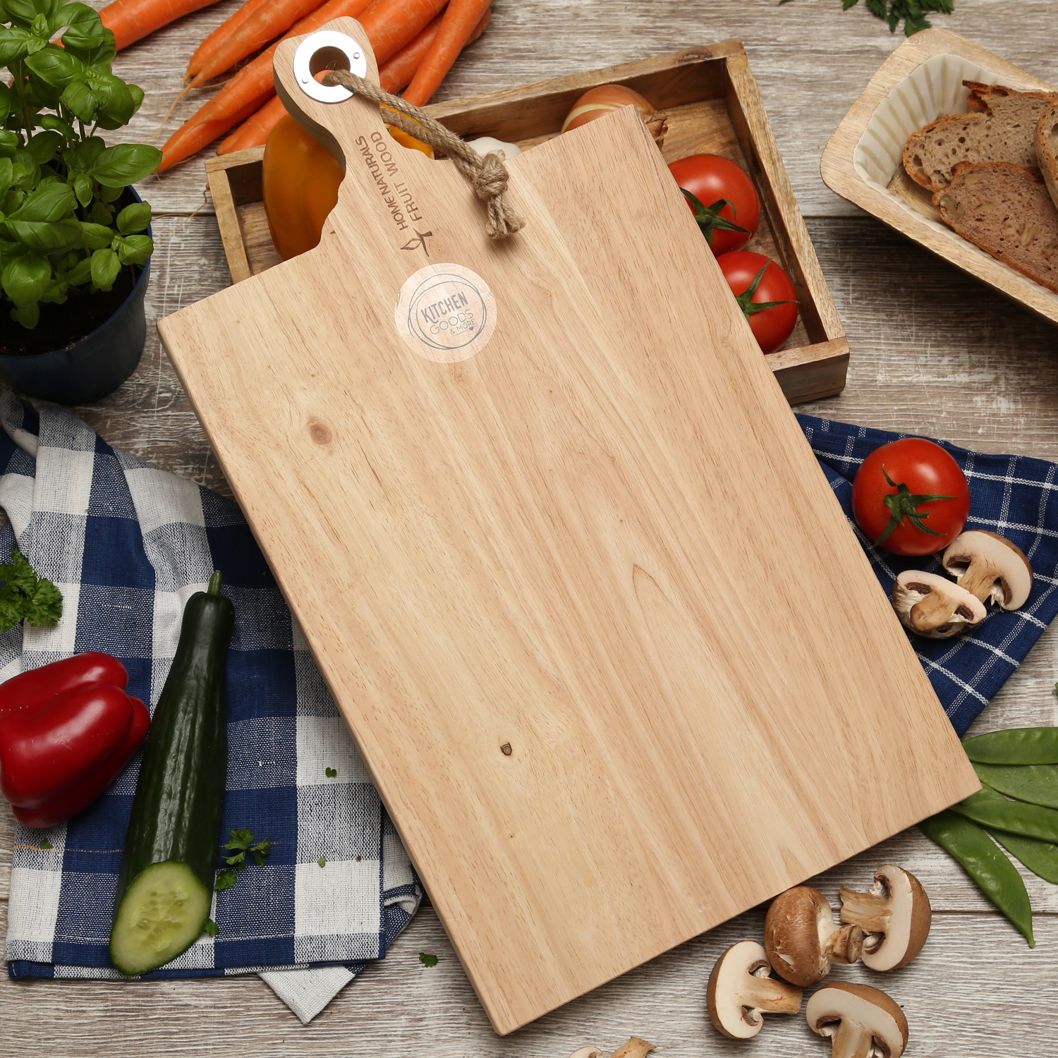 Schneidebrett - Servierbrett - Mangoholz - Kordel - L: 48cm - B: 26,5cm - natur