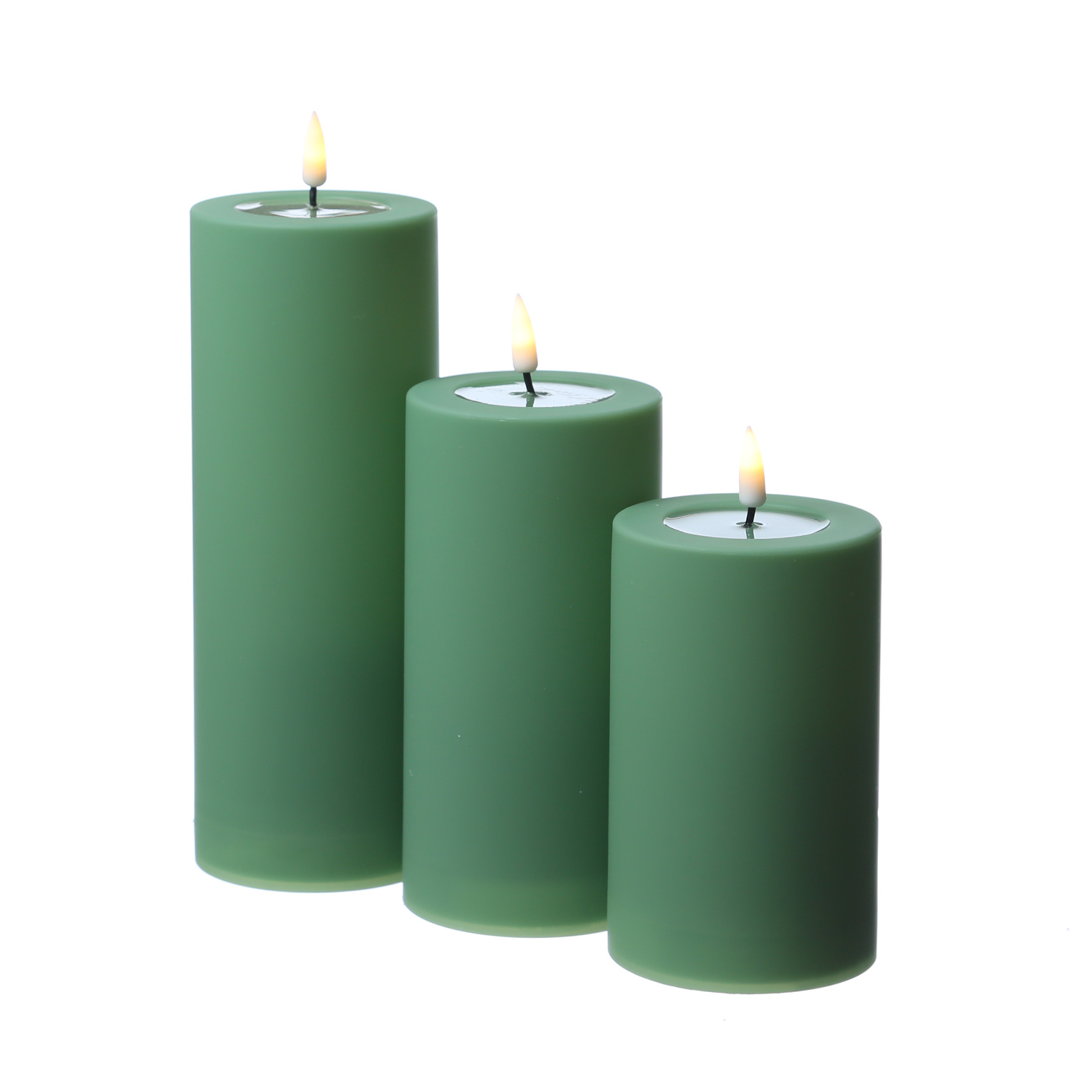 LED Stumpenkerze MIA - Kunststoff - realistische 3D Flamme - H: 20cm - outdoor - grün LED Stumpenkerze MIA - Kunststoff - realistische 3D Flamme - H: 20cm - outdoor - grün