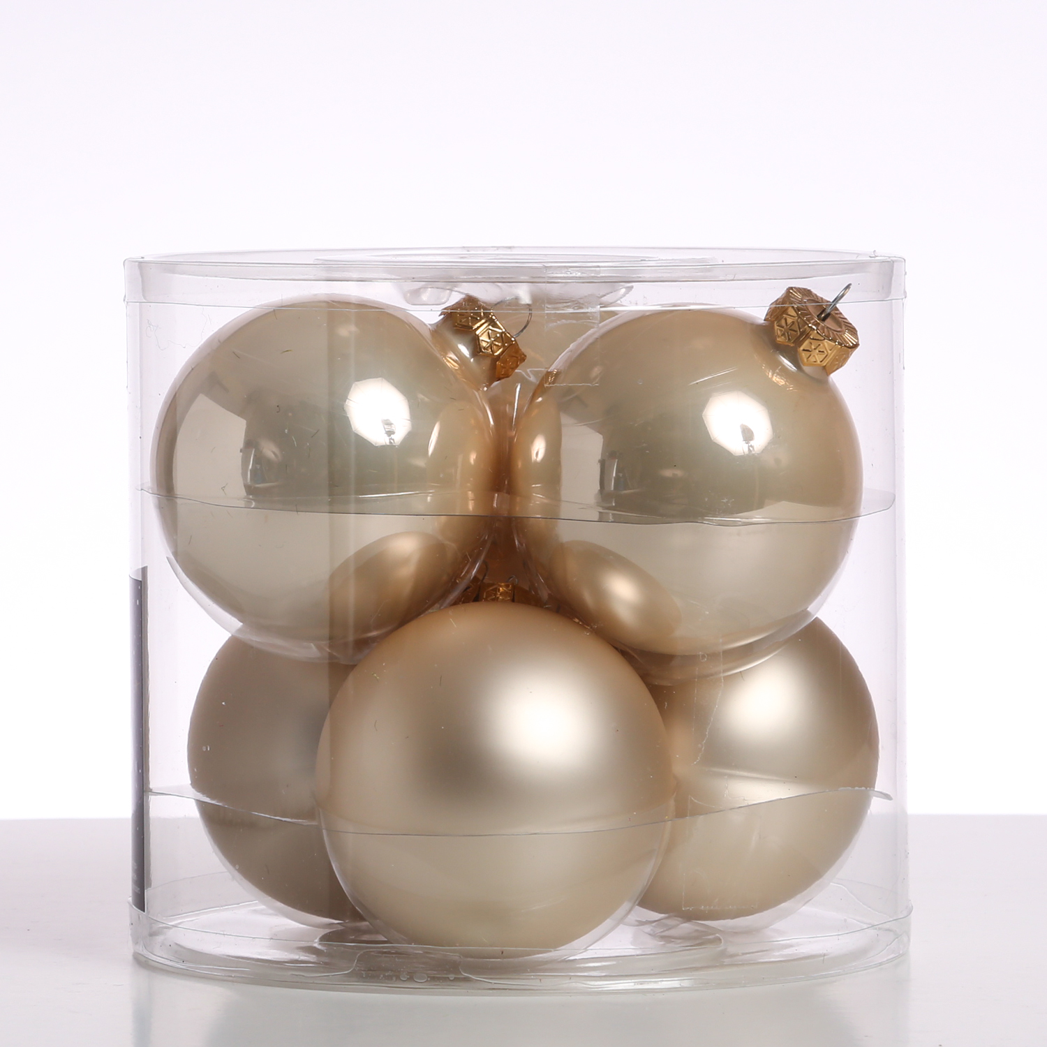 Christbaumkugel - Weihnachtsbaumkugel - Glas - D: 8cm - glänzend und matt - champagner - 6er Set Christbaumkugel - Weihnachtsbaumkugel - Glas - D: 8cm - glänzend und matt - champagner - 6er Set
