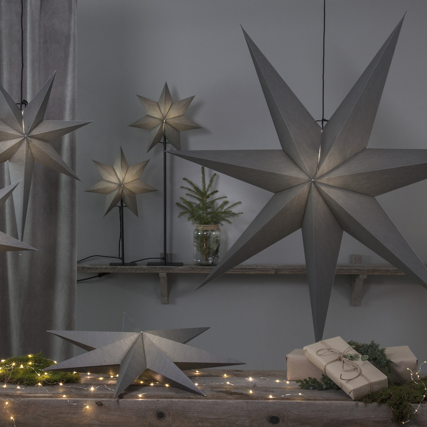 Papierstern "Ozen" - hängend - 7-zackig - Ø 140cm - E27 Fassung - inkl. Kabel - anthrazit Papierstern "Ozen" - hängend - 7-zackig - Ø 140cm - E27 Fassung - inkl. Kabel - anthrazit