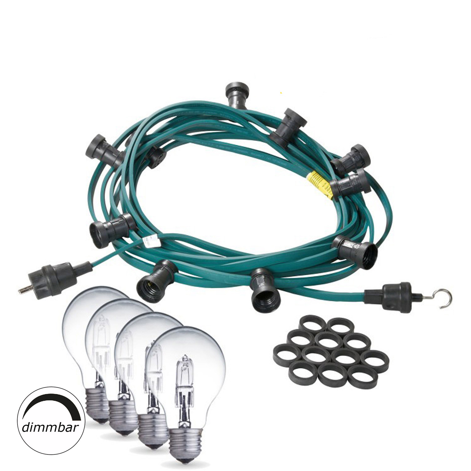 Illu-/Partylichterkette 30m - Außenlichterkette grün - Made in Germany- 30 weiße Halogenlampen (28W) Illu-/Partylichterkette 30m - Außenlichterkette grün - Made in Germany- 30 weiße Halogenlampen (28W)