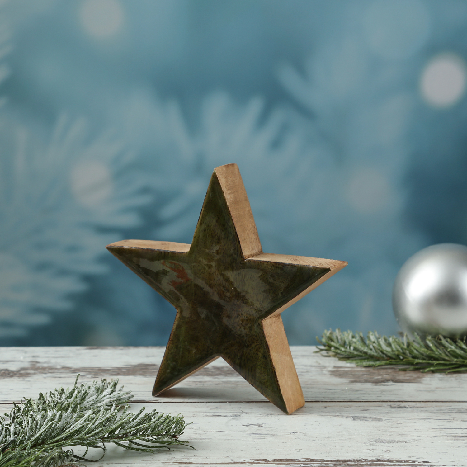 Holzstern - Weihnachtsstern - stehend - einseitig emailliert - Mangoholz - H: 20cm - natur, grün Holzstern - Weihnachtsstern - stehend - einseitig emailliert - Mangoholz - H: 20cm - natur, grün