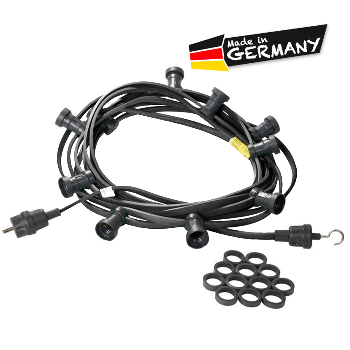 Illu-/Partylichterkette schwarz 40m | Außenlichterkette | Made in Germany | 40 x E27 Schraubfassung Illu-/Partylichterkette schwarz 40m | Außenlichterkette | Made in Germany | 40 x E27 Schraubfassung