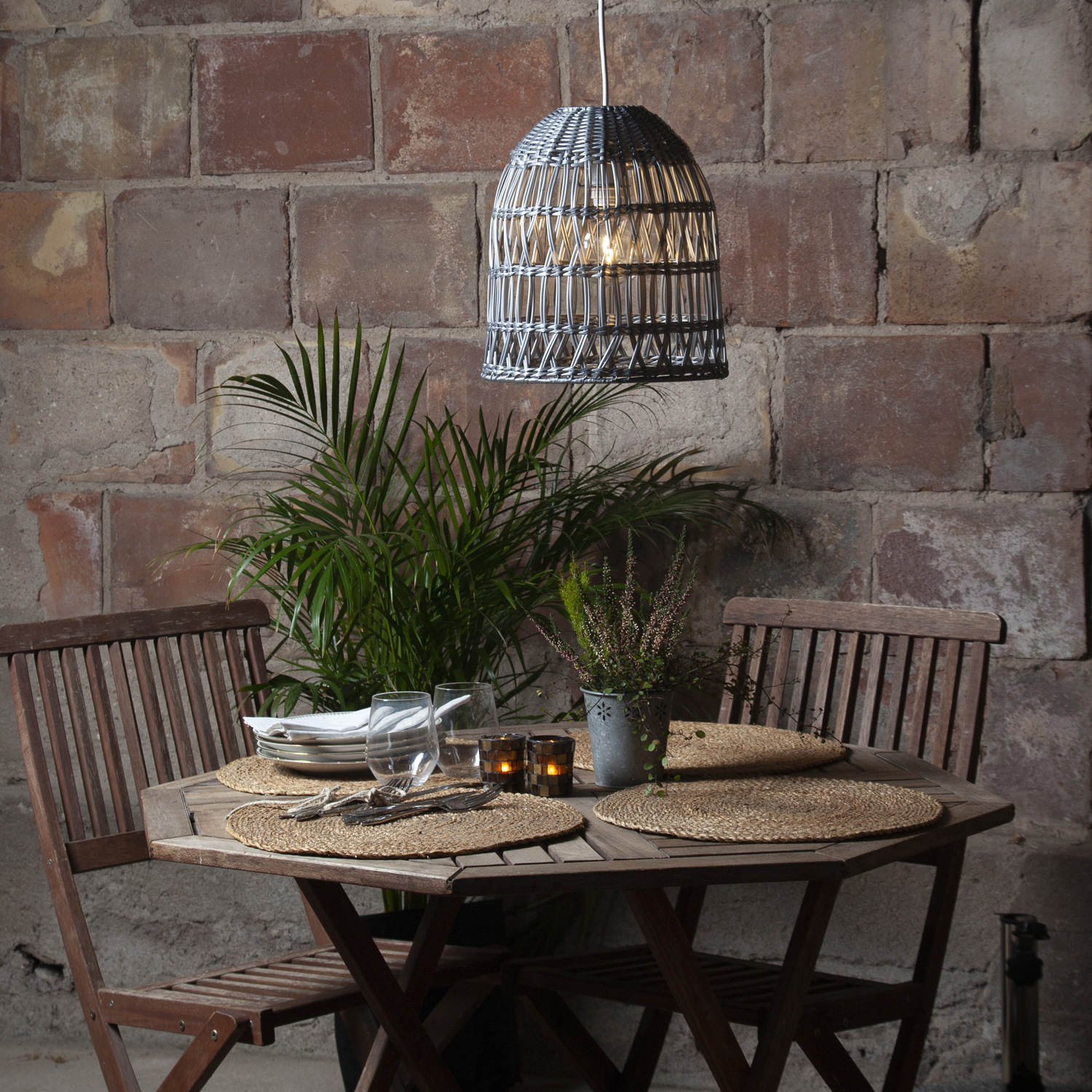 Lampenschirm BELL wetterfest - Rattan-Optik - für E27 Fassungen - D: 30cm/H: 33cm - grau