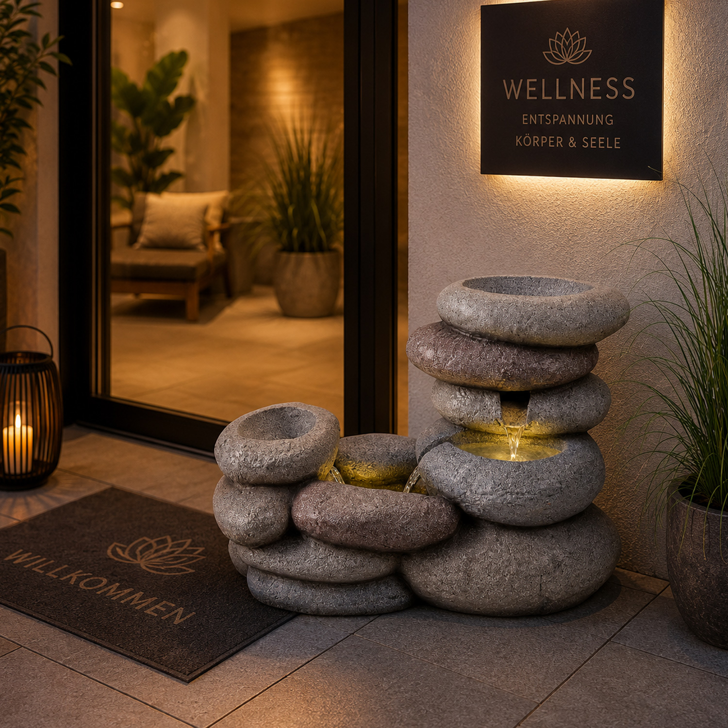 LED Gartenbrunnen FELSENQUELLE  - Springbrunnen aus Polyresin - H: 35cm - outdoor