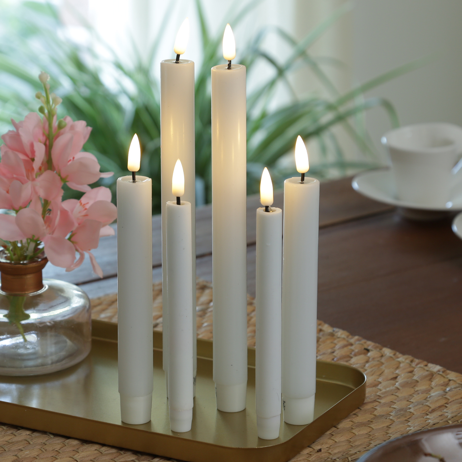 LED Stabkerzen MIA - Echtwachs - realistische 3D Flamme - H: 24cm - Batteriebetrieb - weiß - 2 Stk