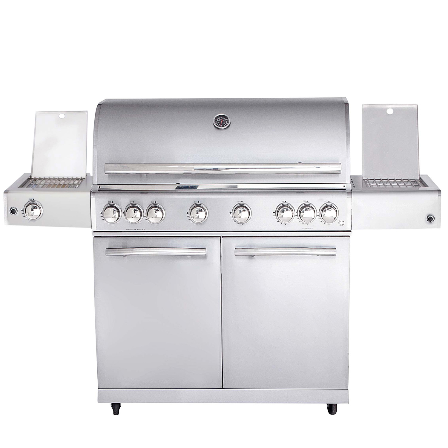 CHEF Paket XL2 silber 6 Brenner Backburner Seitenkocher Steakzone GRATIS: Cover, Grillplatte, Spieß