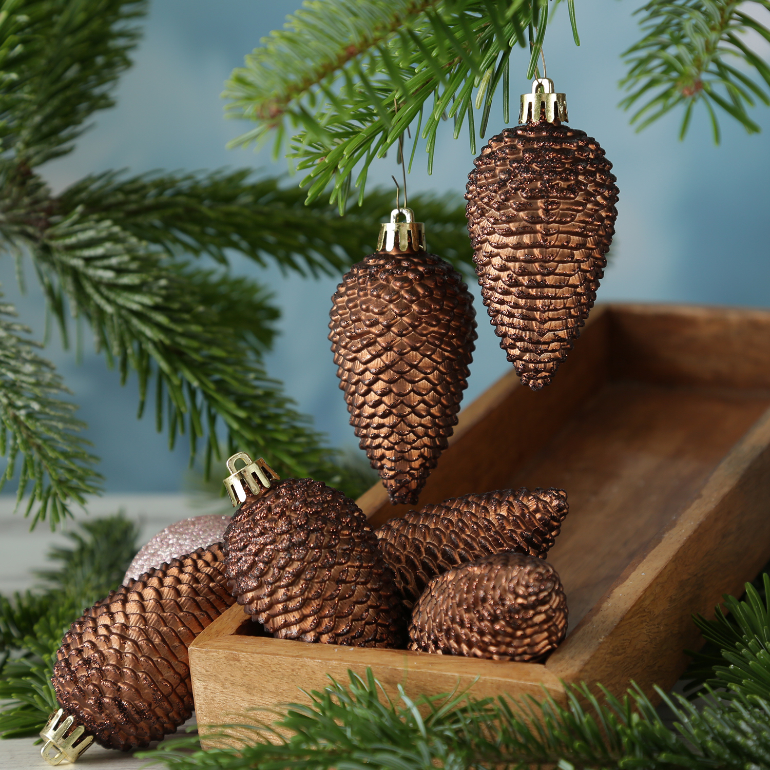 Christbaumschmuck ZAPFEN - Weihnachtsschmuck - bruchfest - glitzernd - H- 8cm - braun - 6er Set Christbaumschmuck ZAPFEN - Weihnachtsschmuck - bruchfest - glitzernd - H- 8cm - braun - 6er Set