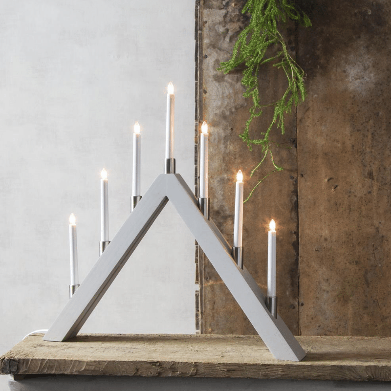 Fensterleuchter TALL  - 7 warmweiße Glühlampen - L: 66cm, H: 63cm - Holz - Schalter - Grau Fensterleuchter TALL  - 7 warmweiße Glühlampen - L: 66cm, H: 63cm - Holz - Schalter - Grau