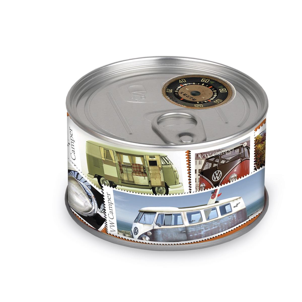 VW Volkswagen MyClock "STAMPS" - Uhr in der Konservendose - magnetisch - Blickfang / Geschenk