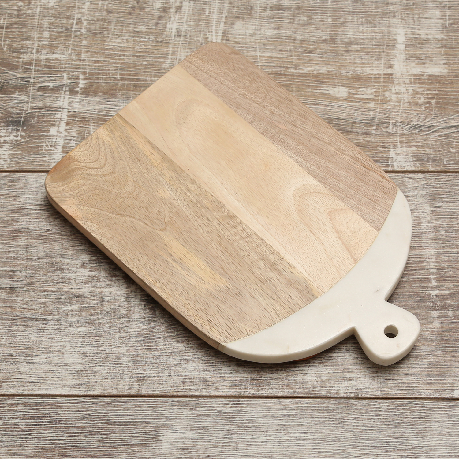 Schneidebrett - Vesperbrett - Mangoholz und Marmor - Aufhängung - L: 30cm - braun, weiß