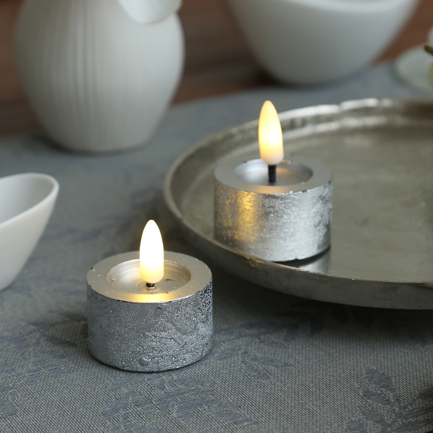 LED Teelichter LINA - Rustik-Optik - Echtwachs - Timer - mit Batterien - D: 4,4cm/H: 5cm - 2St.
