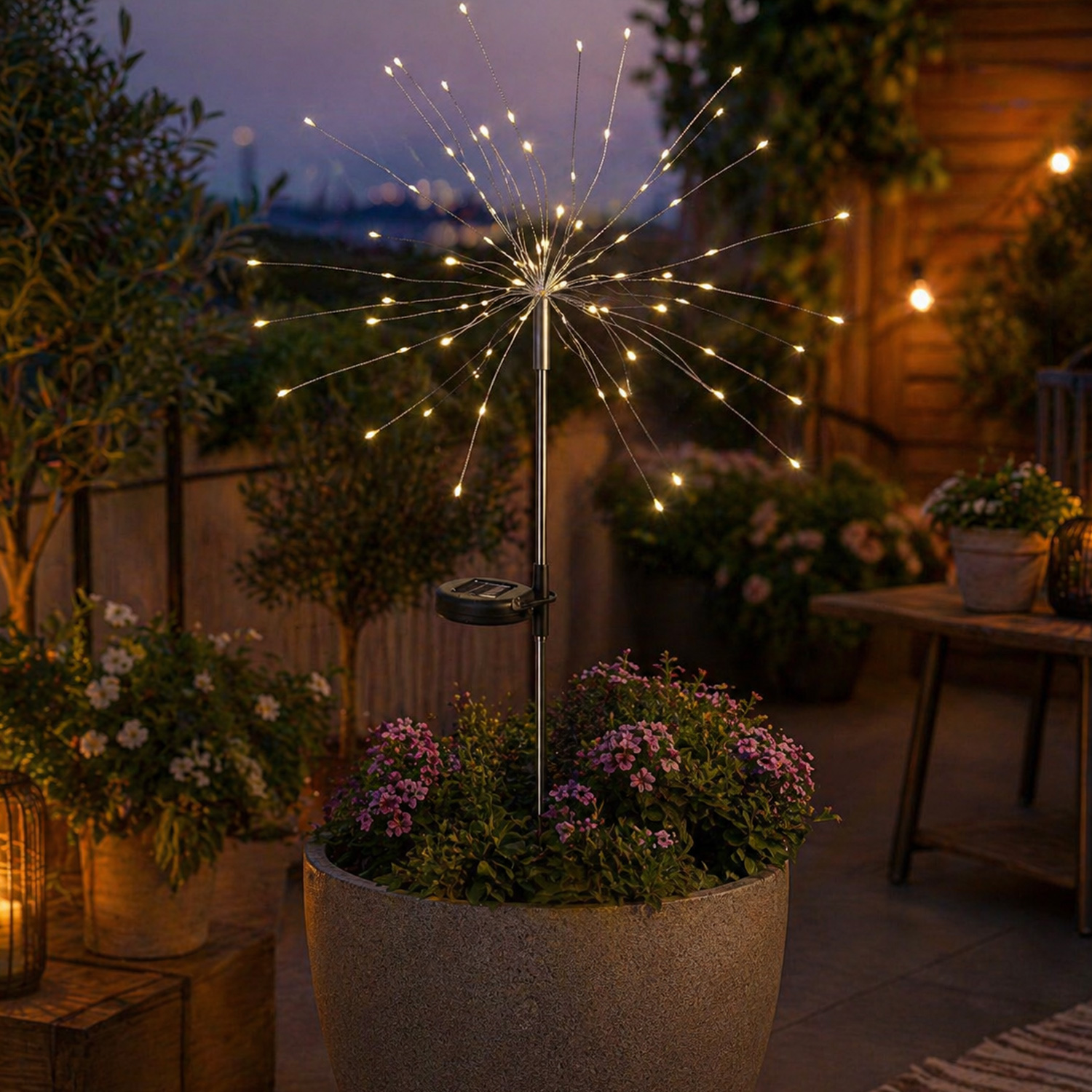 LED Solarstab FEUERWERK - Gartendeko - 90 warmweiße LED - H: 90cm - Dämmerungssensor