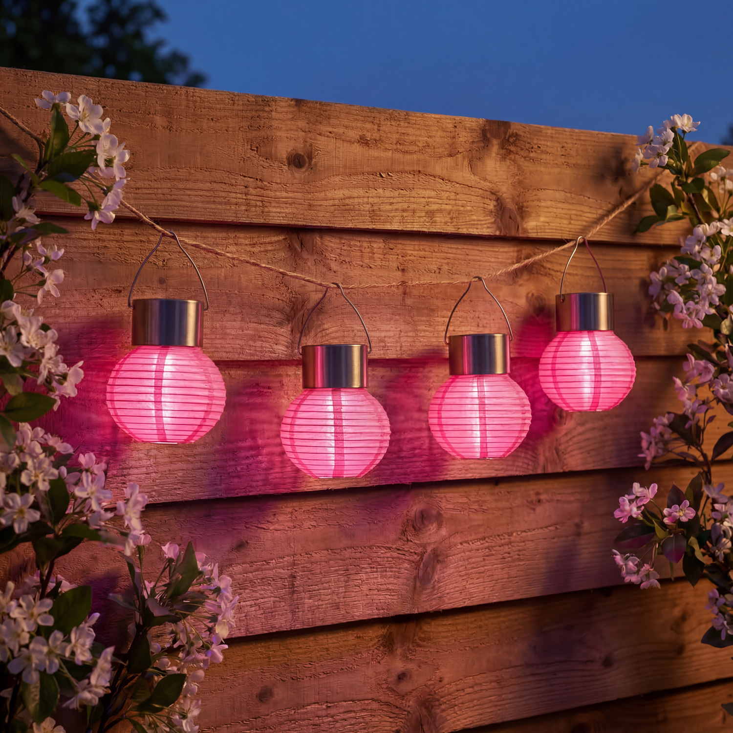 LED Solar Mini Lampions - kaltweiße LED - H: 9,5cm - D: 7cm - Lichtsensor - pink - 4er Set