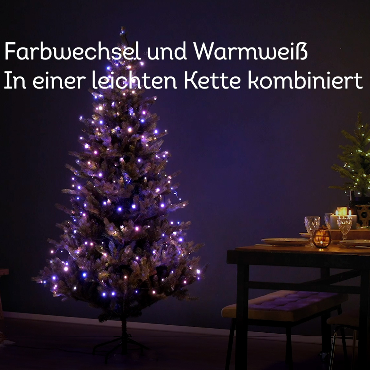 LED Lichterkette - 100 warmweiße und farbwechselnde LED - Fernbedienung - Timer - L: 9,9m
