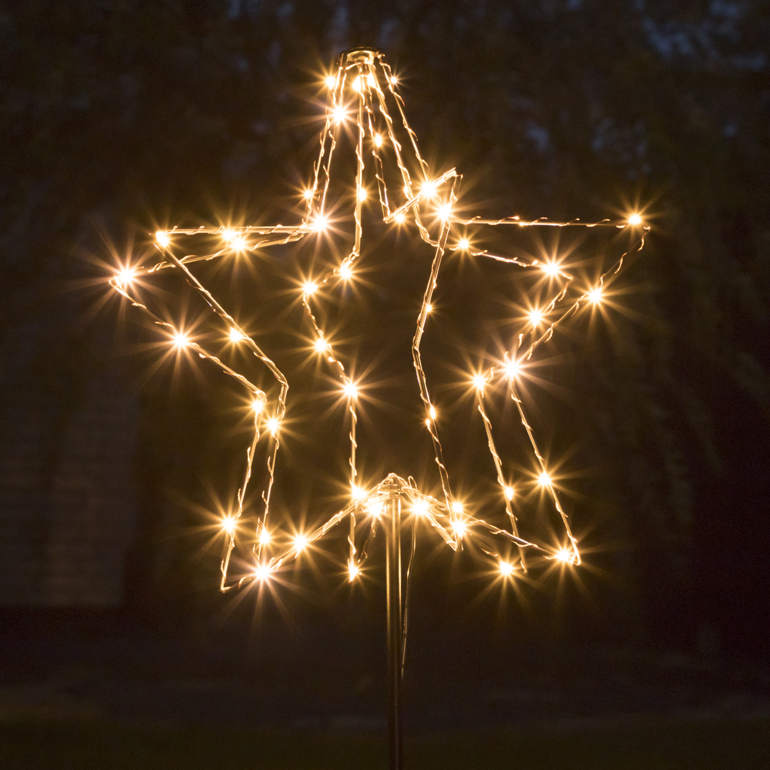 B-Ware XXX LED 3D Stern/Gartenstecker - 52 warmweiße LED - H: 75cm - Timer - Batteriebetrieb - außen - schwarz