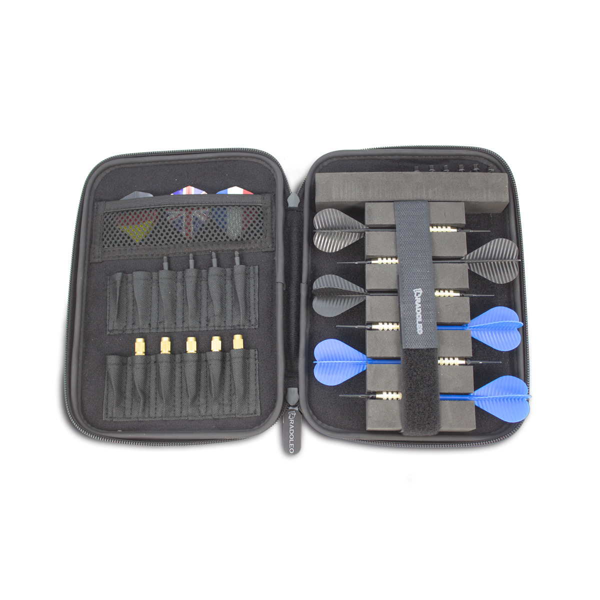 RADOLEO® DART Case ARROW-ONE für 2 Spieler | für 6 komplette Darts und Ersatzteile wie Flights, Barrels, Tips und Collars | elegantes Design