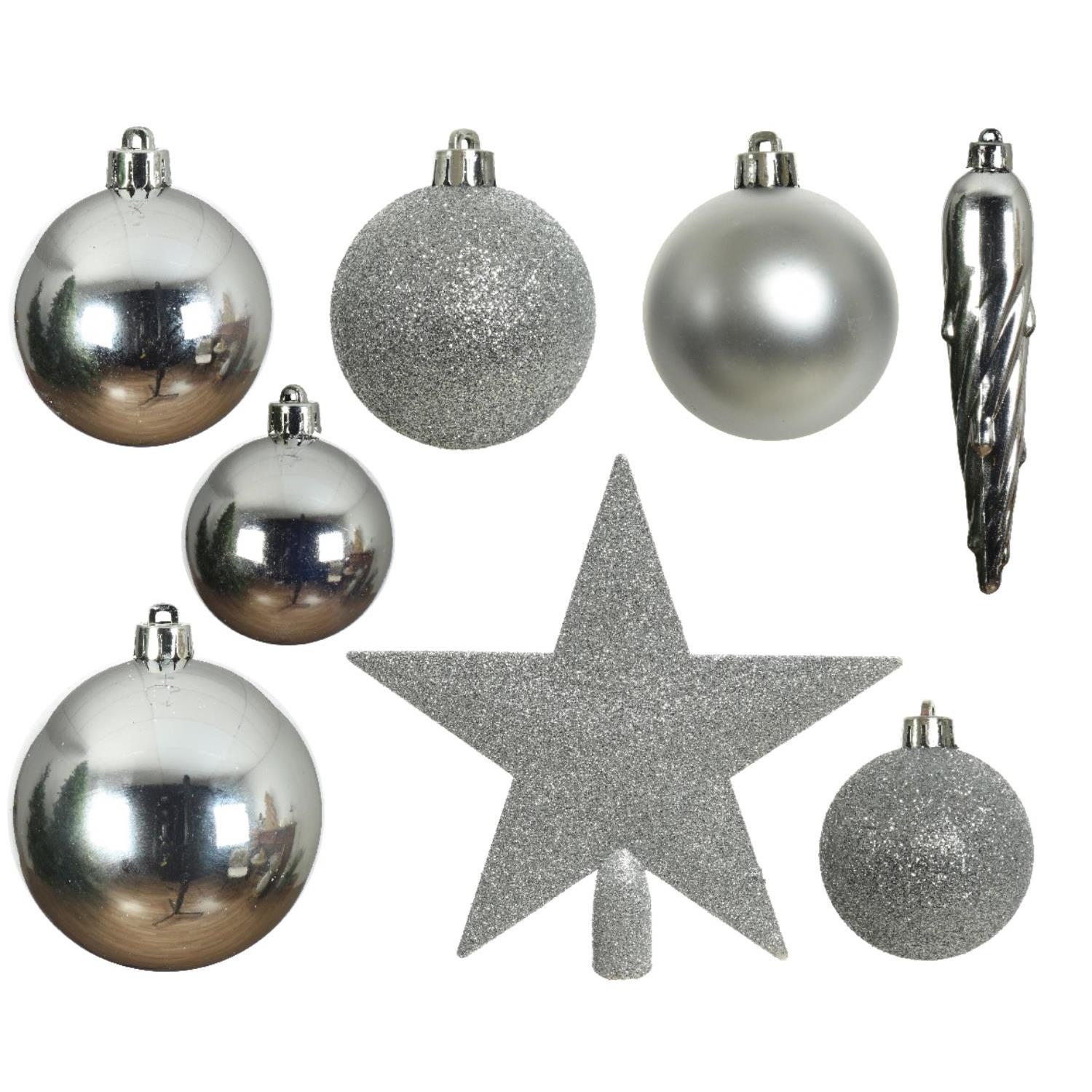 Christbaumkugel - Weihnachtsbaumkugel - bruchfest - glänzend, matt und glitzernd - silber - 33er Set