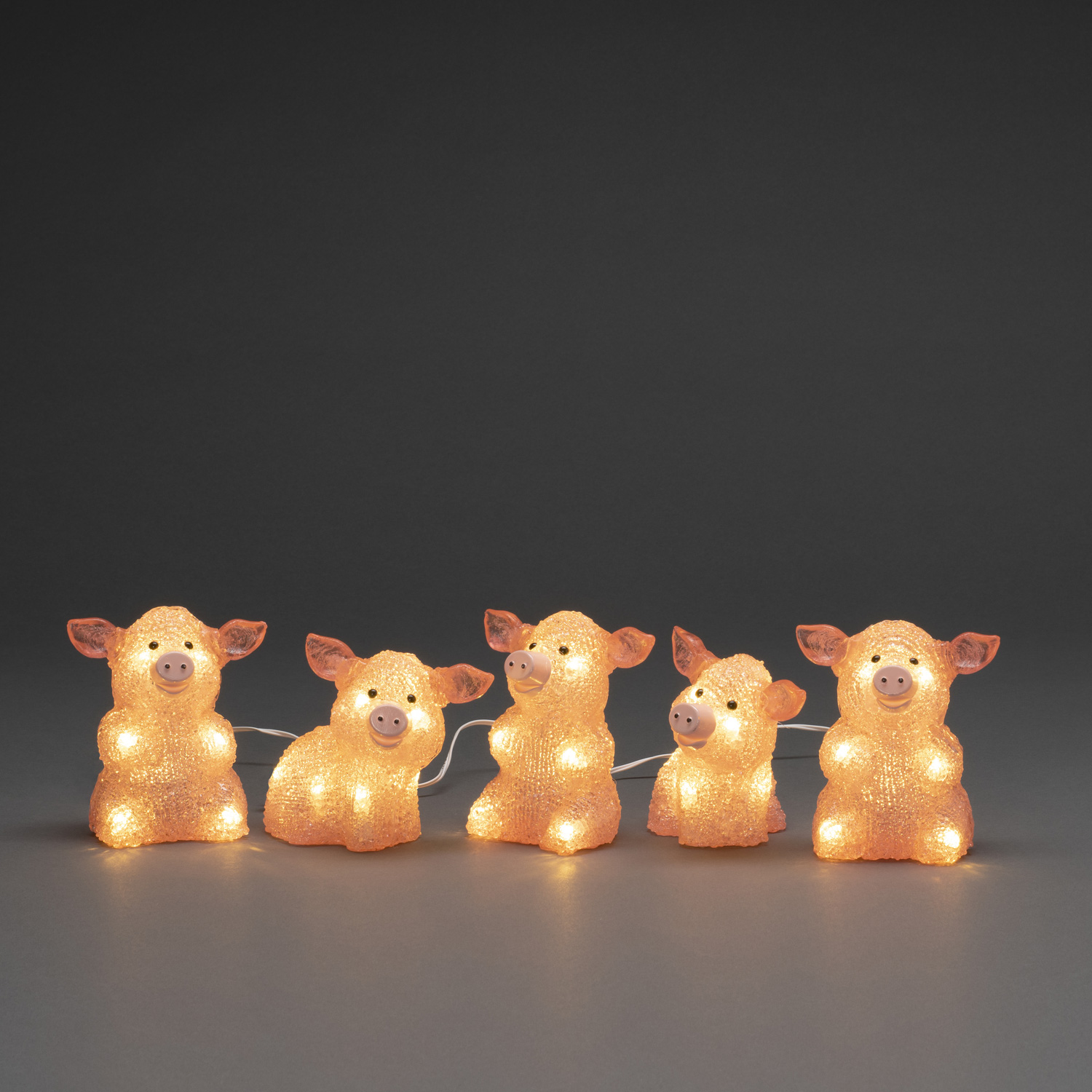LED Lichterkette Acryl Schweine - 5 Leuchtfiguren - 40 warmweiße LED - Trafo - für Außen - pink LED Lichterkette Acryl Schweine - 5 Leuchtfiguren - 40 warmweiße LED - Trafo - für Außen - pink