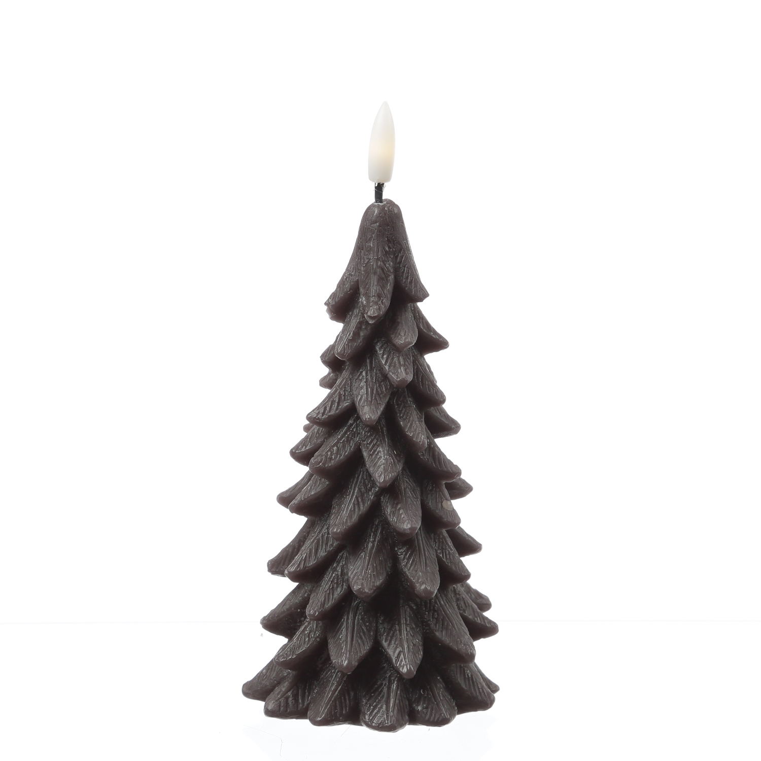 LED Kerze Tannenbaum - Echtwachs - 3D Flamme - H: 19cm - Timer - grau LED Kerze Tannenbaum - Echtwachs - 3D Flamme - H: 19cm - Timer - grau
