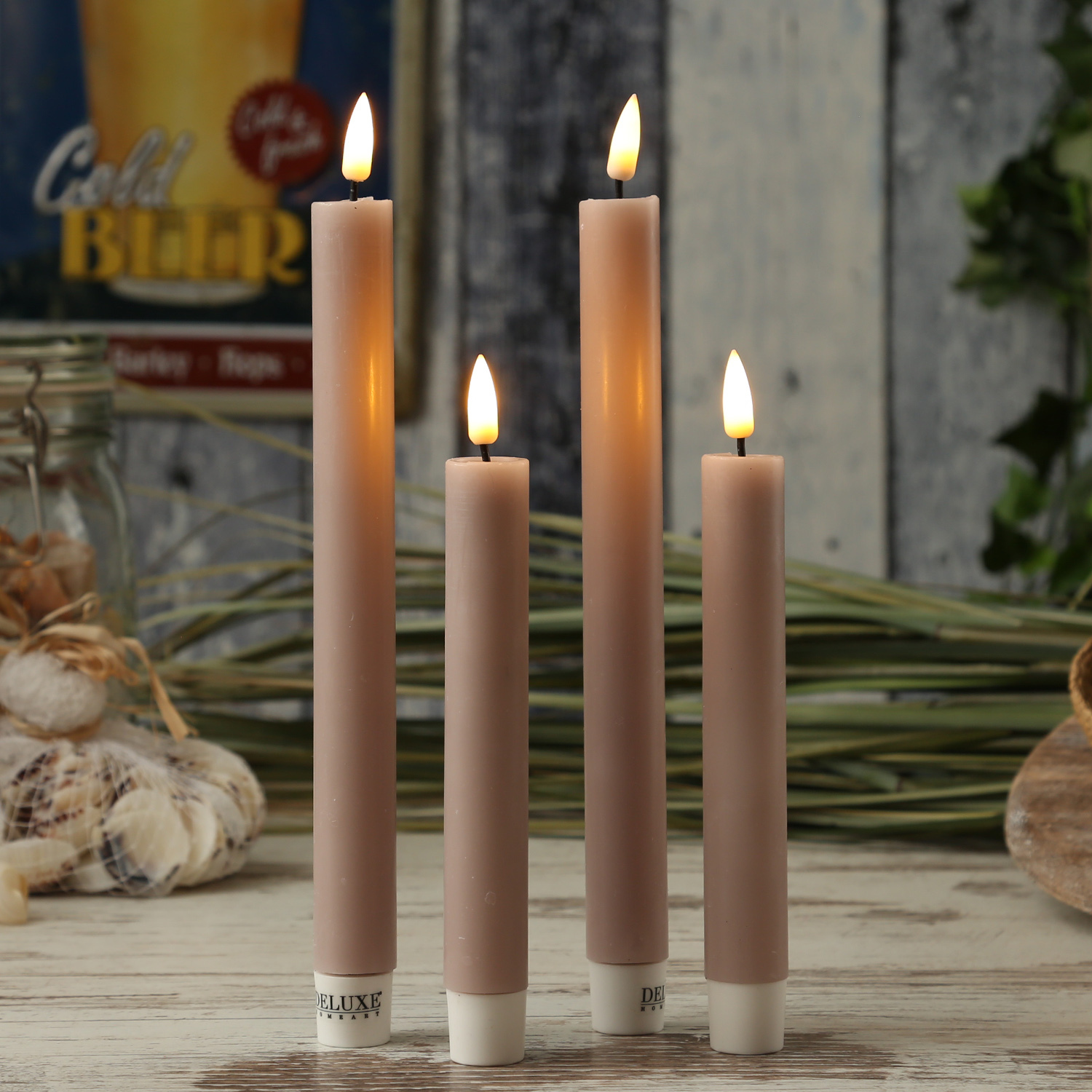 LED Stabkerzen MIA - Echtwachs - realistische 3D Flamme - H: 24cm - altrosa - 2 Stk LED Stabkerzen MIA - Echtwachs - realistische 3D Flamme - H: 24cm - altrosa - 2 Stk