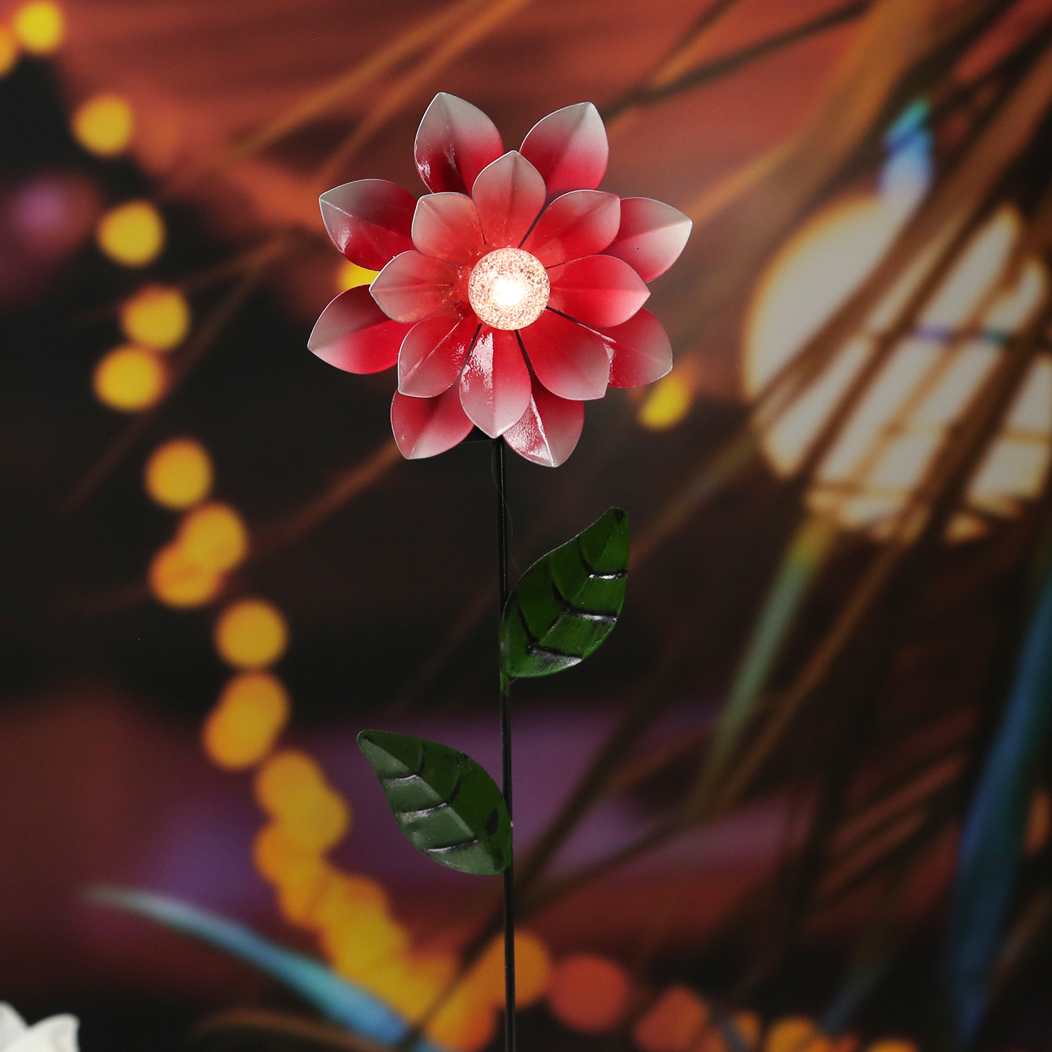 LED Solar Gartenstecker Blume - warmweiße LED - H: 49,5cm - Lichtsensor - rot