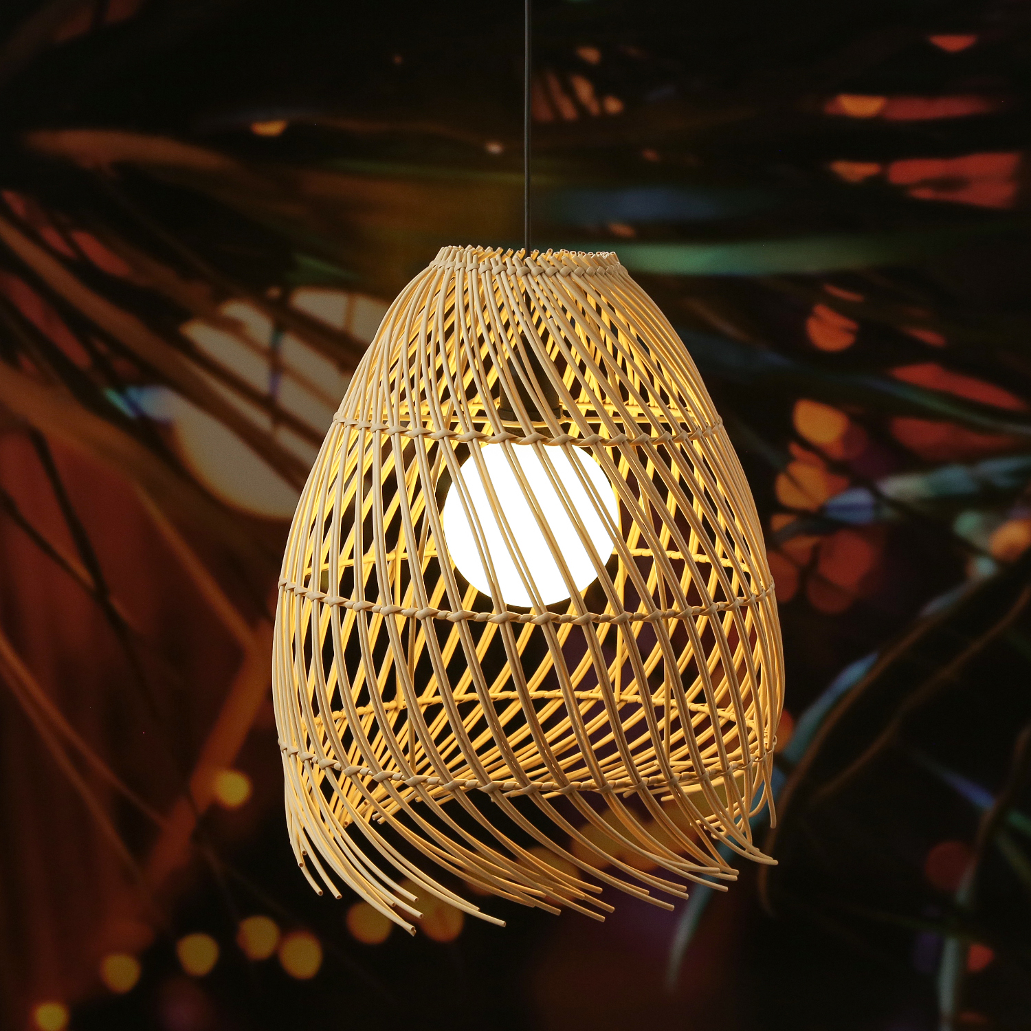 LED Solar Haengeleuchte BOHO - Lampenschirm in Korboptik - warmweiss - H- 36cm - Lichtsensor - natur