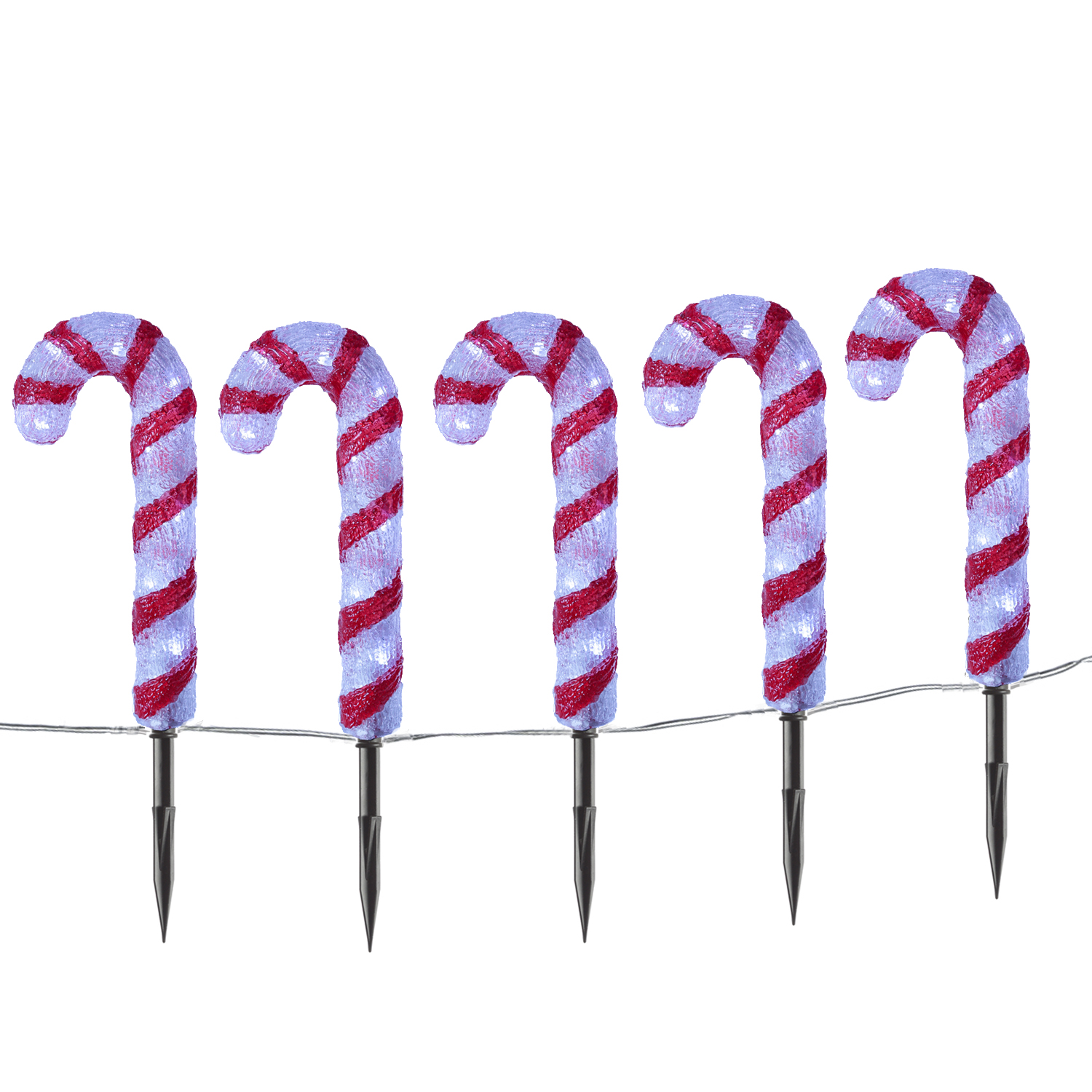 LED Zuckerstangen - je 16 kaltweiße LED - H: 25cm - Timer - inkl. Trafo - für Außen - 5 Stück LED Zuckerstangen - je 16 kaltweiße LED - H: 25cm - Timer - inkl. Trafo - für Außen - 5 Stück