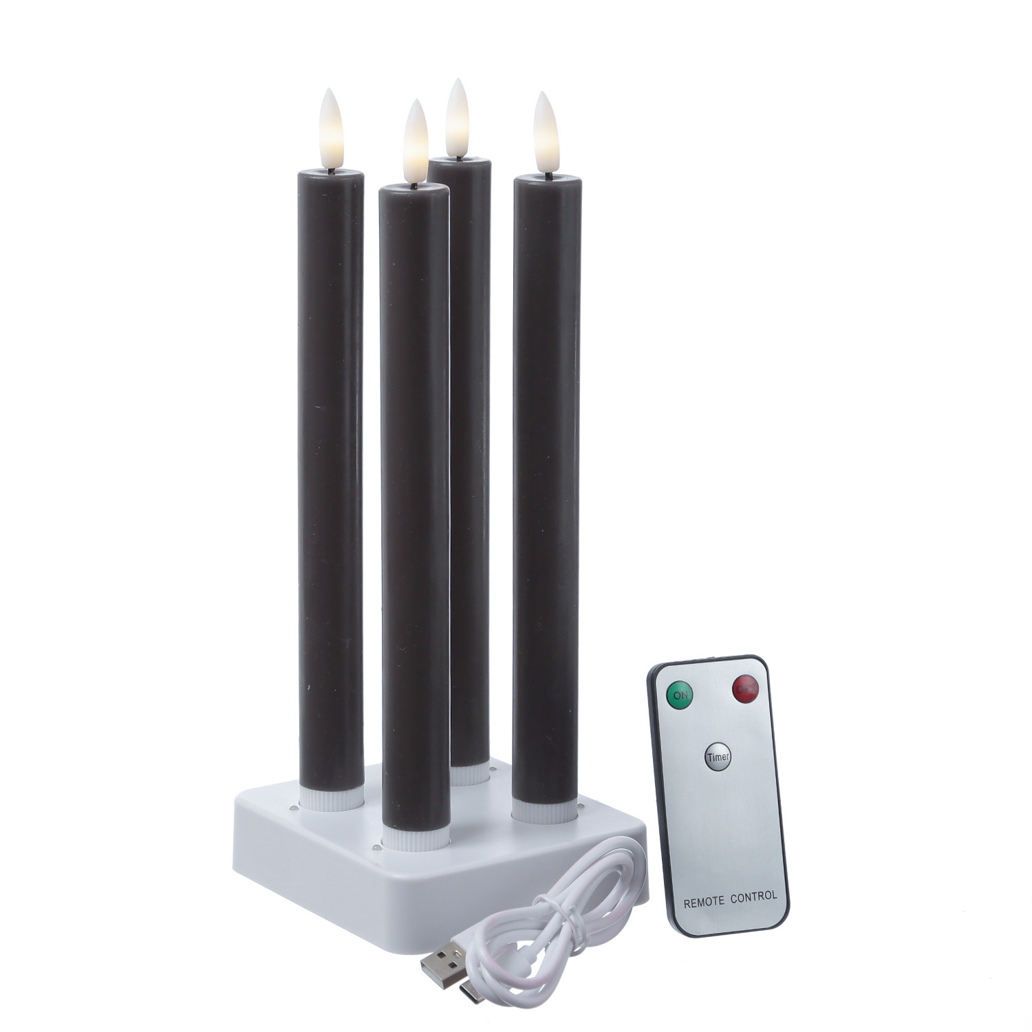 LED Stabkerzen LISA - Echtwachs - mit Ladestation - inkl. Fernbedienung - H: 25cm - grau - 4er Set LED Stabkerzen LISA - Echtwachs - mit Ladestation - inkl. Fernbedienung - H: 25cm - grau - 4er Set