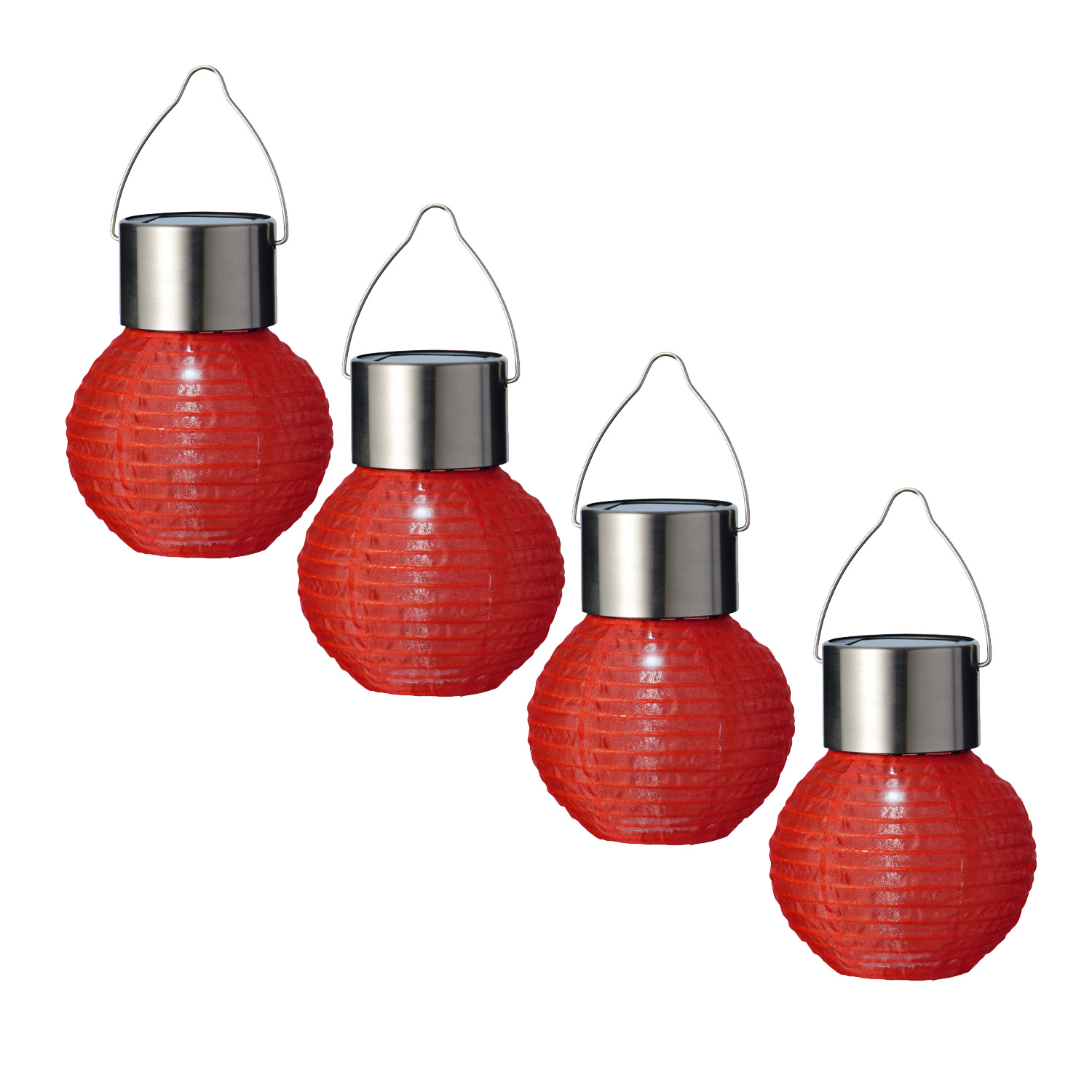 LED Solar Mini Lampions - kaltweiße LED - H: 9,5cm - D: 7cm - Lichtsensor - rot - 4er Set