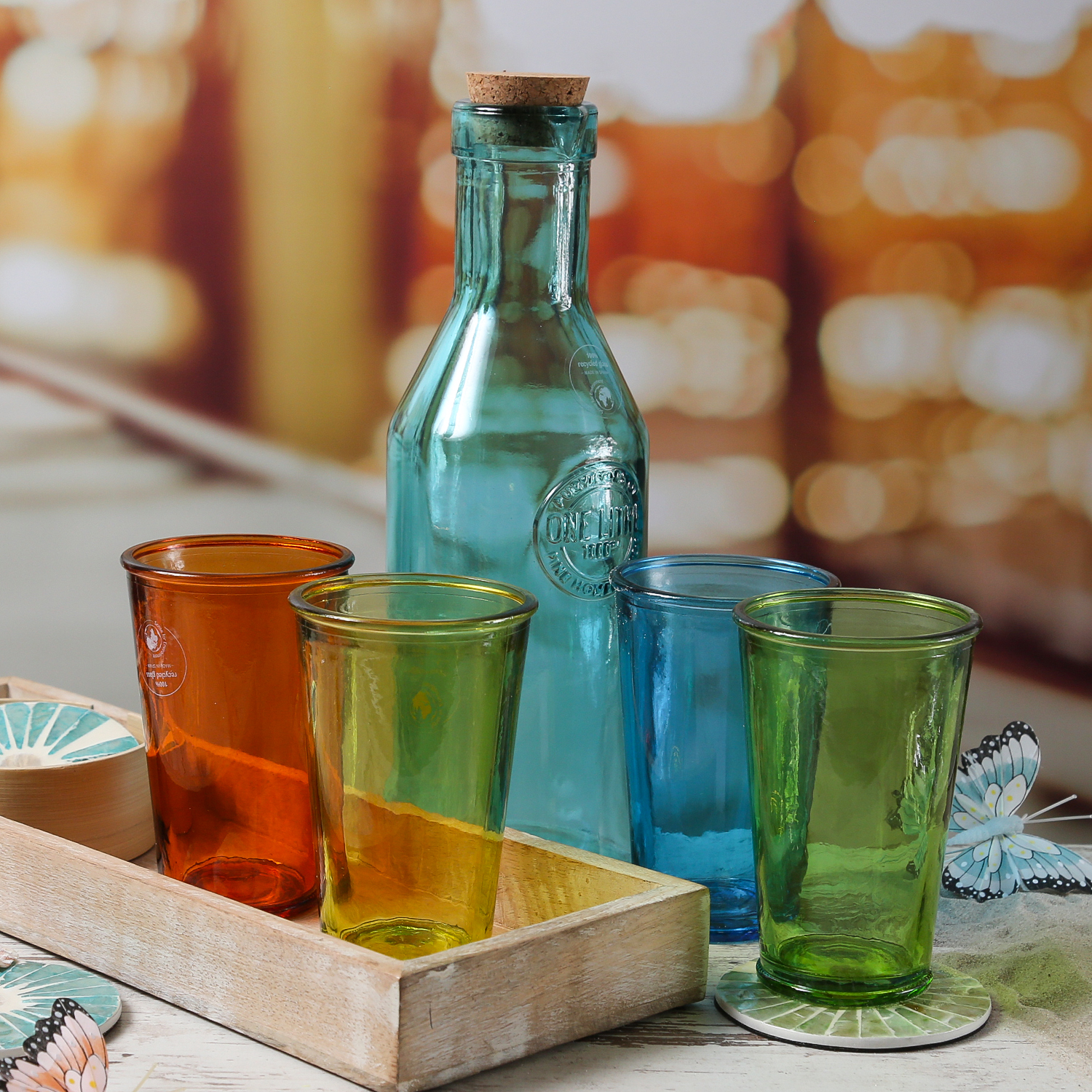 Gläser-Set - Karaffe und 4 Trinkgläser - lebensmittelecht - Glas - 5-teilig