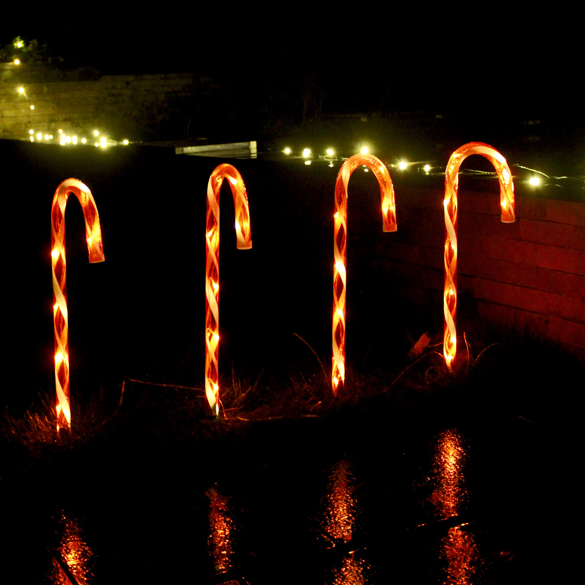 LED Zuckerstangen - je 8 warmweiße LED - H: 44cm - Batterie - Timer - für Außen - 4 Stück