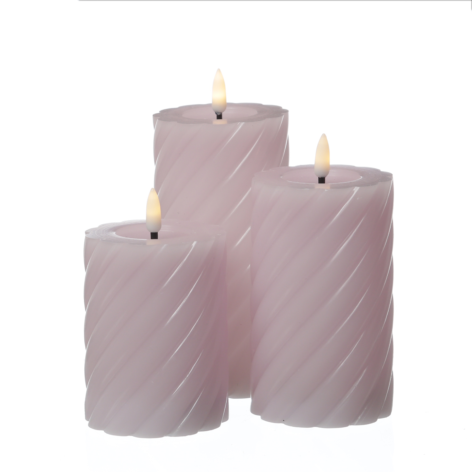 LED Stumpenkerze TWIST - Echtwachs - warmweiße 3D Flamme - H: 15cm - Batterie - Timer - flieder LED Stumpenkerze TWIST - Echtwachs - warmweiße 3D Flamme - H: 15cm - Batterie - Timer - flieder