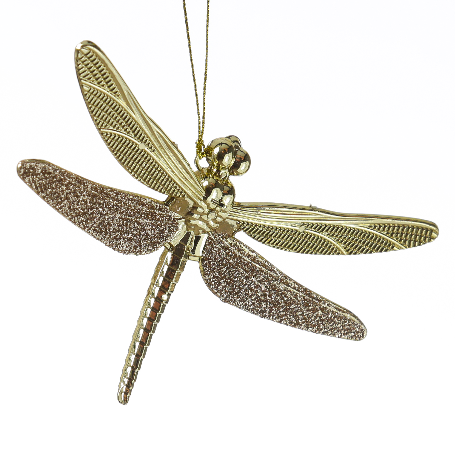 Libelle mit Glitzer - Weihnachtsbaumschmuck - Kunststoff - L: 14cm - gold glänzend Libelle mit Glitzer - Weihnachtsbaumschmuck - Kunststoff - L: 14cm - gold glänzend