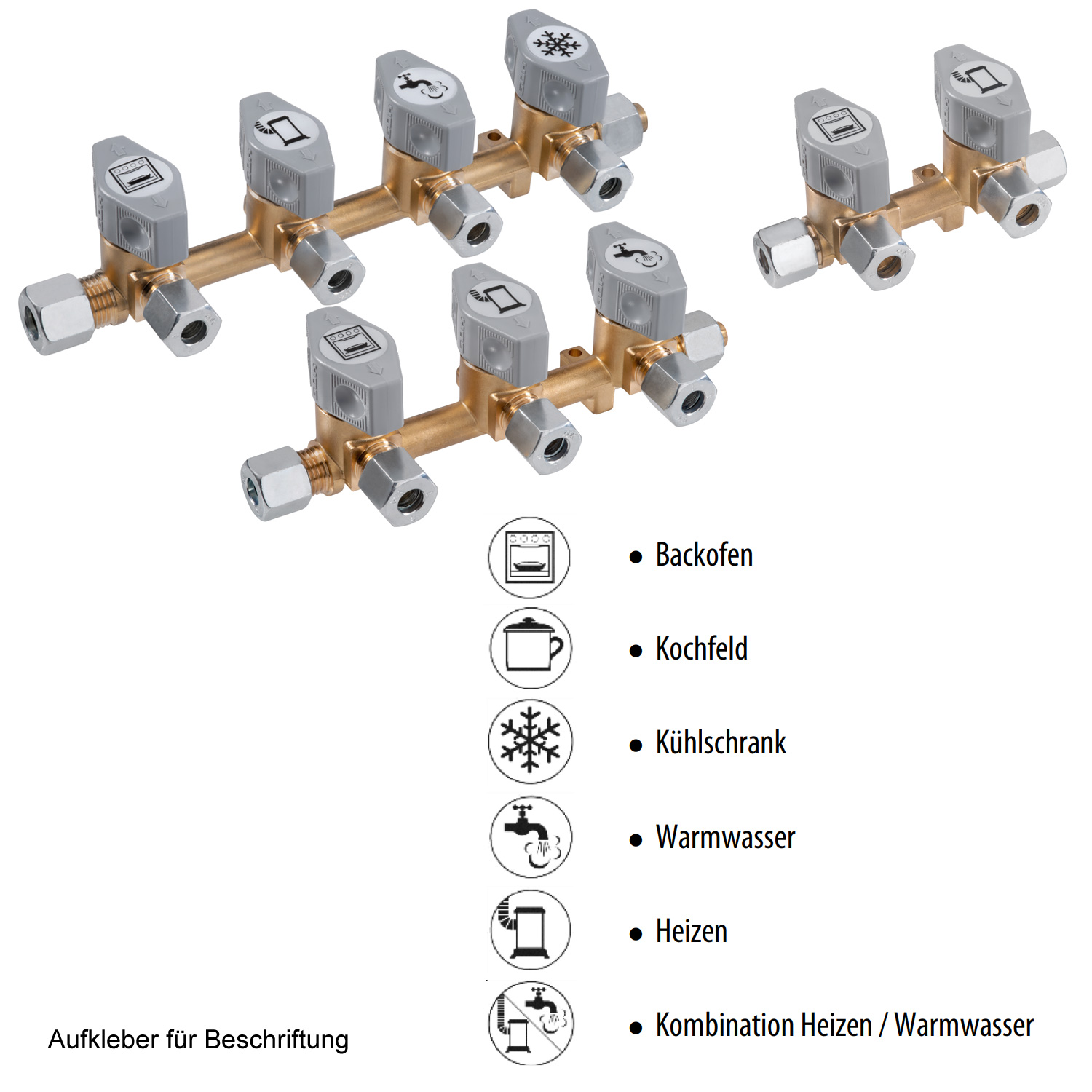 Gas Verteilerblock 4fach - für Gasleitungen - Messing - RVS 8mm