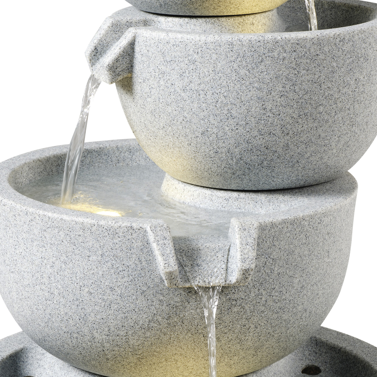 Outdoor Schalenbrunnen - 3 Kaskaden Solar LED Beleuchtung