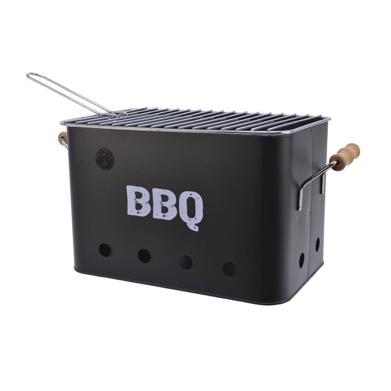 Mini Box Grill - Kohlegrill - Höhe 21cm - inkl. Grillrost - Holztragegriffe - Metall - schwarz Mini Box Grill - Kohlegrill - Höhe 21cm - inkl. Grillrost - Holztragegriffe - Metall - schwarz