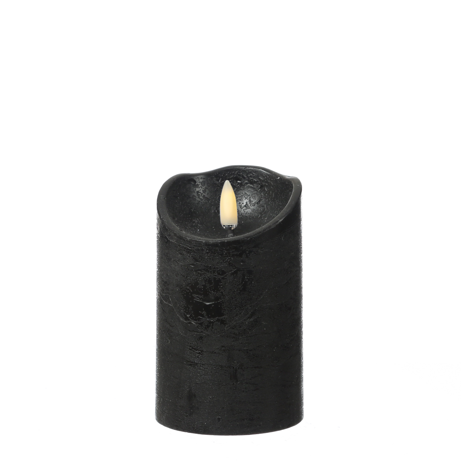 LED Stumpenkerze RUSTIC - Echtwachs - warmweisse 3D Flamme - H- 12-5cm - Batterie - Timer - schwarz LED Stumpenkerze RUSTIC - Echtwachs - warmweisse 3D Flamme - H- 12-5cm - Batterie - Timer - schwarz