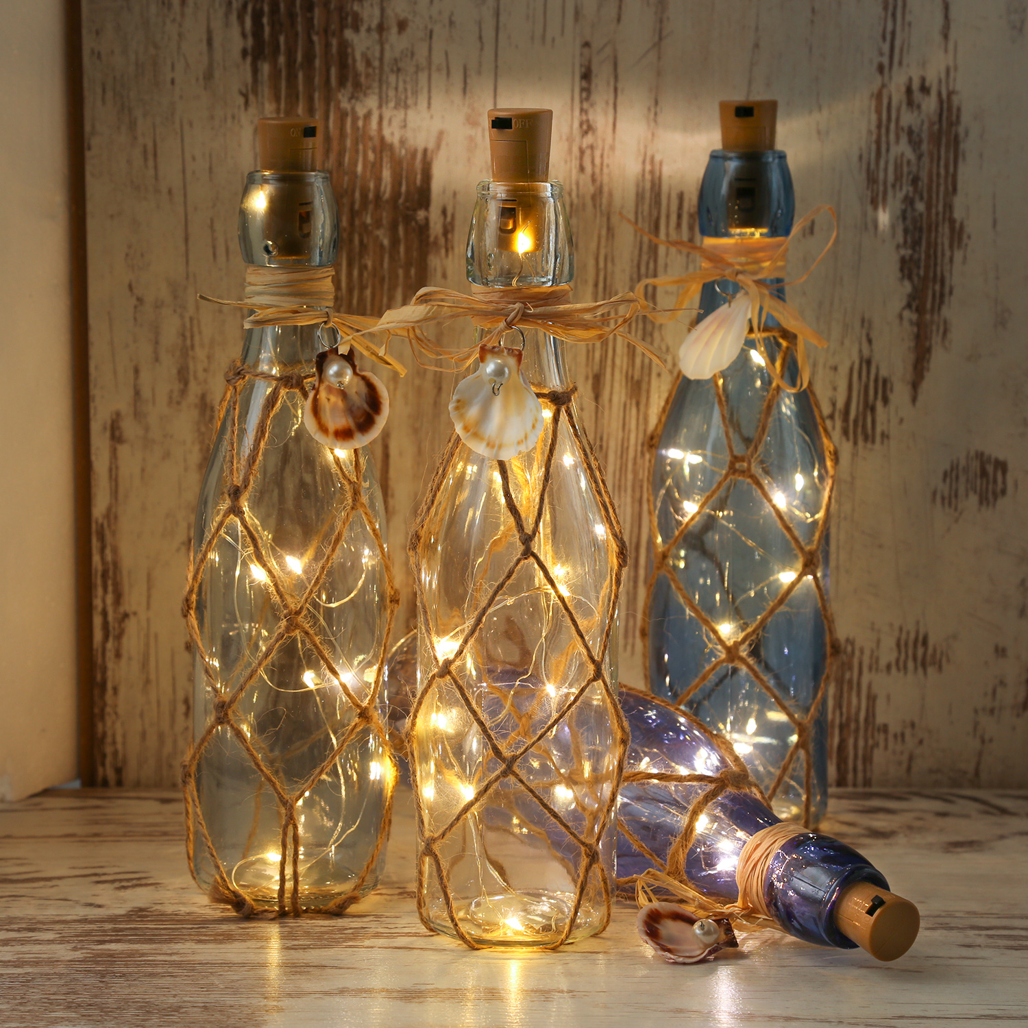 LED Dekoflasche MARITIM mit Juteseil - 10 warmweiße LED an Drahtlichterkette - H: 28cm - dunkelblau LED Dekoflasche MARITIM mit Juteseil - 10 warmweiße LED an Drahtlichterkette - H: 28cm - dunkelblau