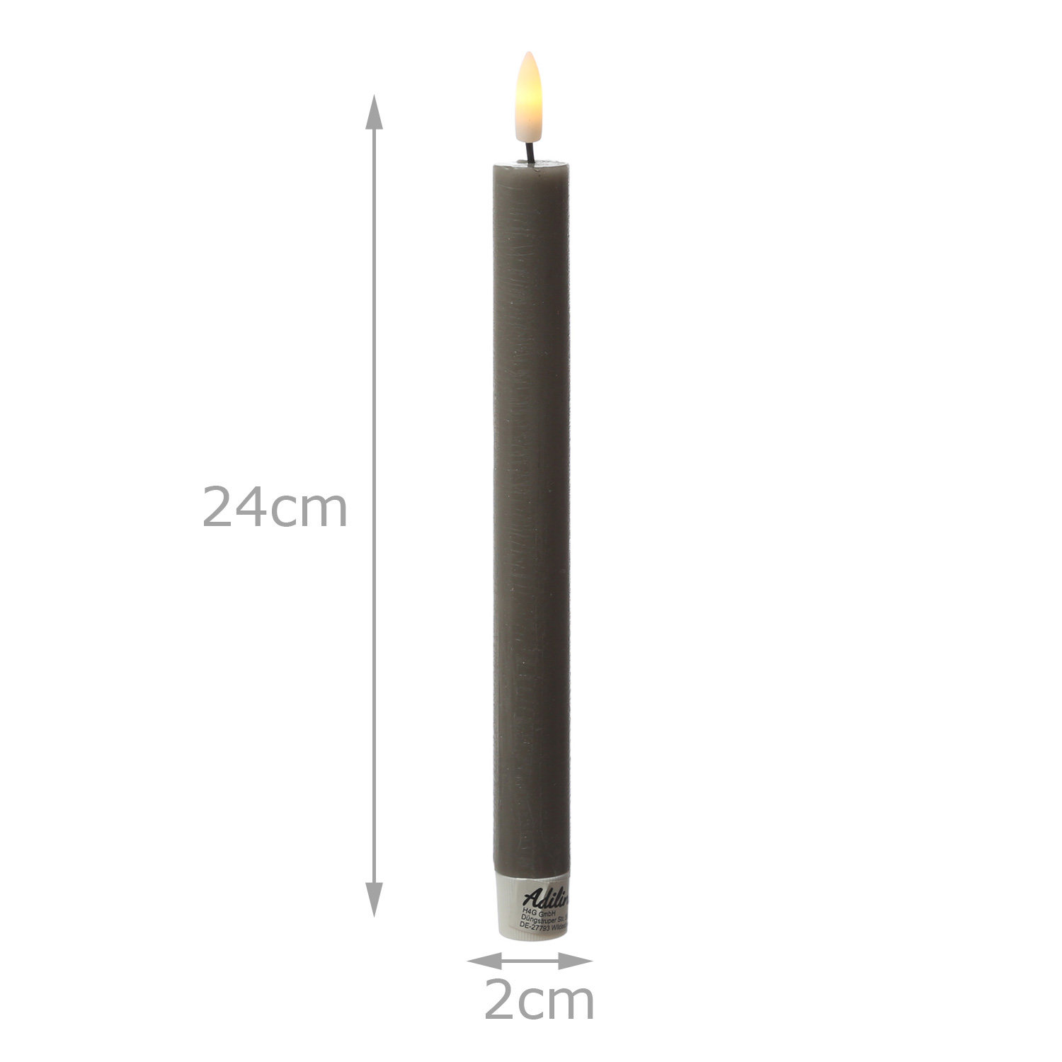 LED Stabkerzen LINA - Rustik-Optik - Echtwachs - 3D Flamme - H: 24cm - Timer - grau - 2er Set